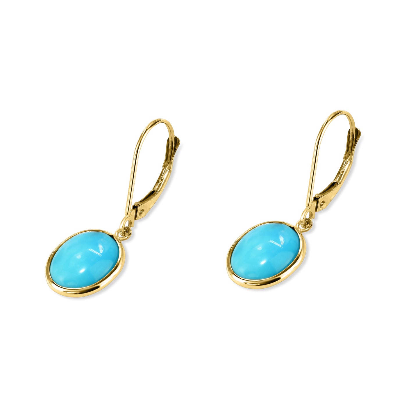 14k Turquoise Oval Bezel Leverback Earring