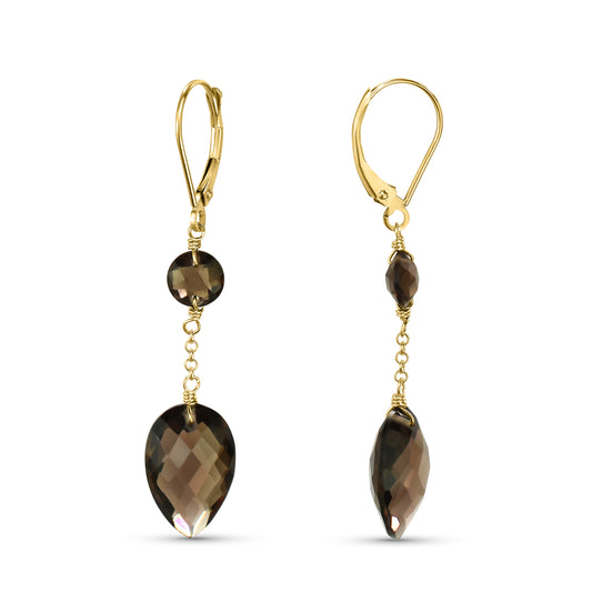 14k Smoky Quartz Dangle Leverback Earring