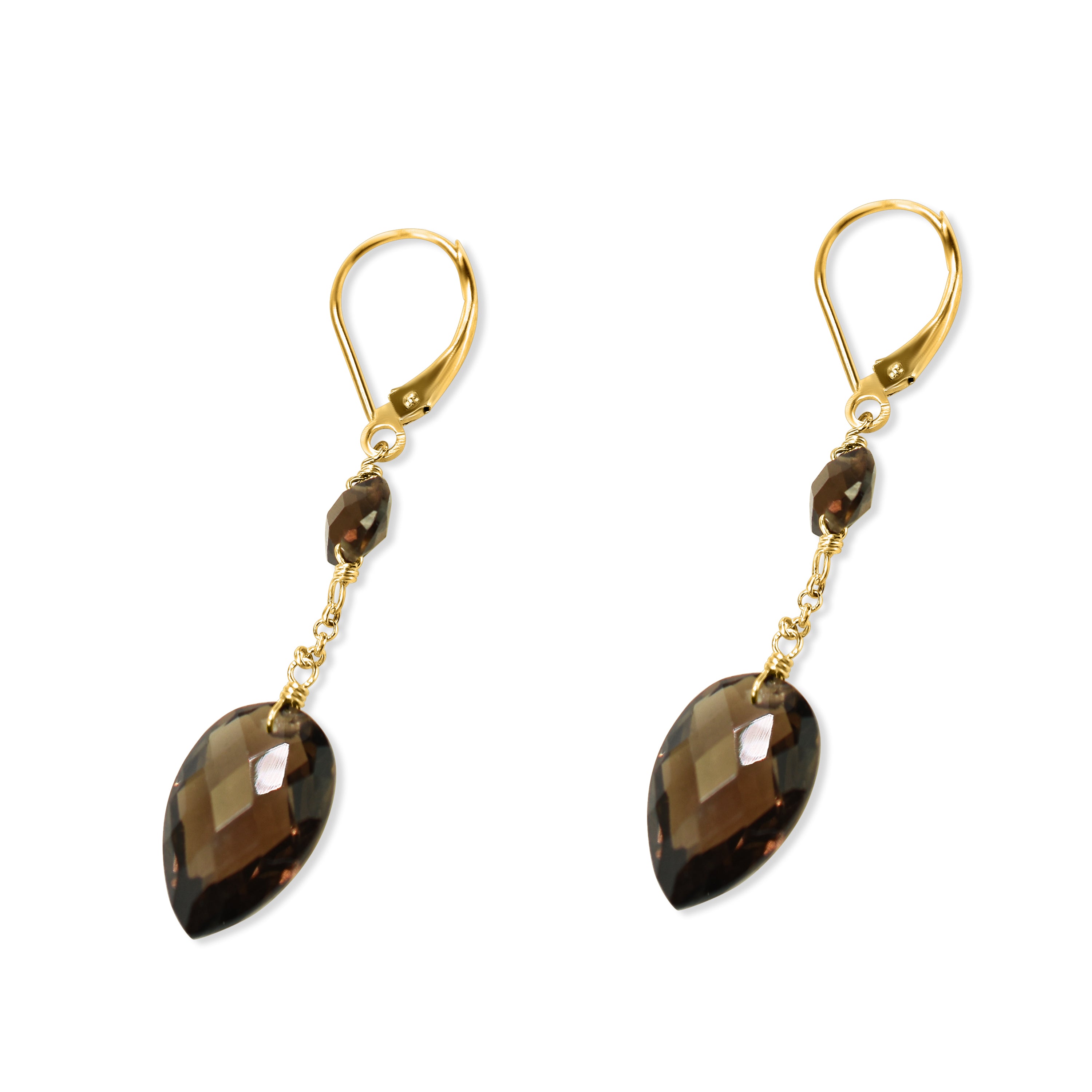 14k Smoky Quartz Dangle Leverback Earring