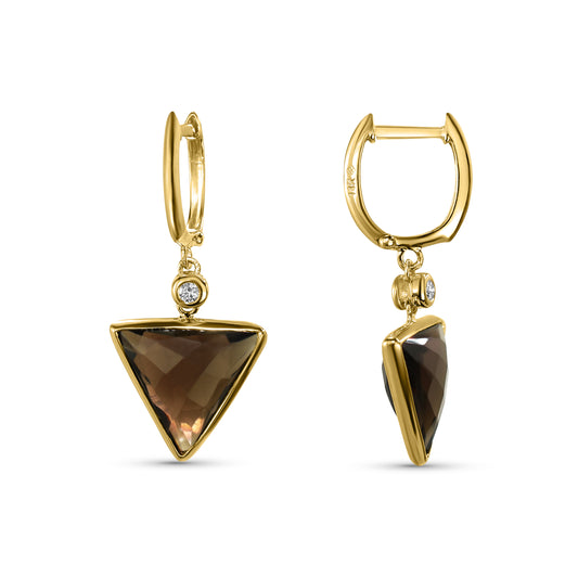 14k Smoky Quartz Triangle Diamond Hoop Earring