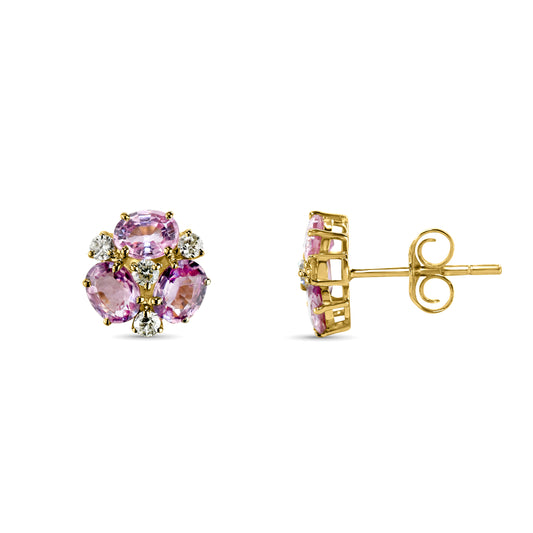 14K Pink Sapphire Diamond Cluster Earrings