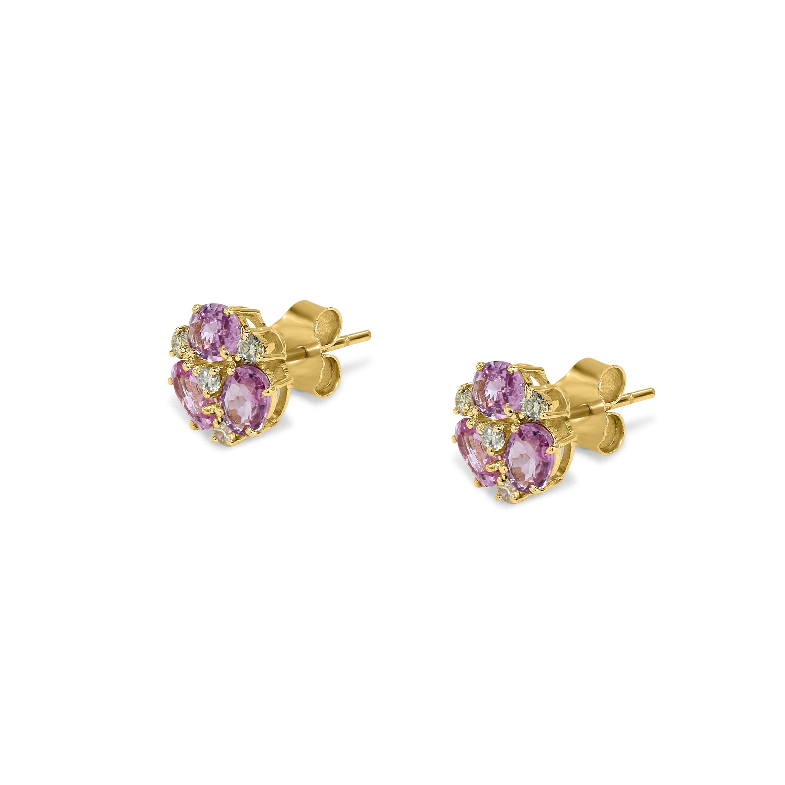 14K Pink Sapphire Diamond Cluster Earring 1.39ct