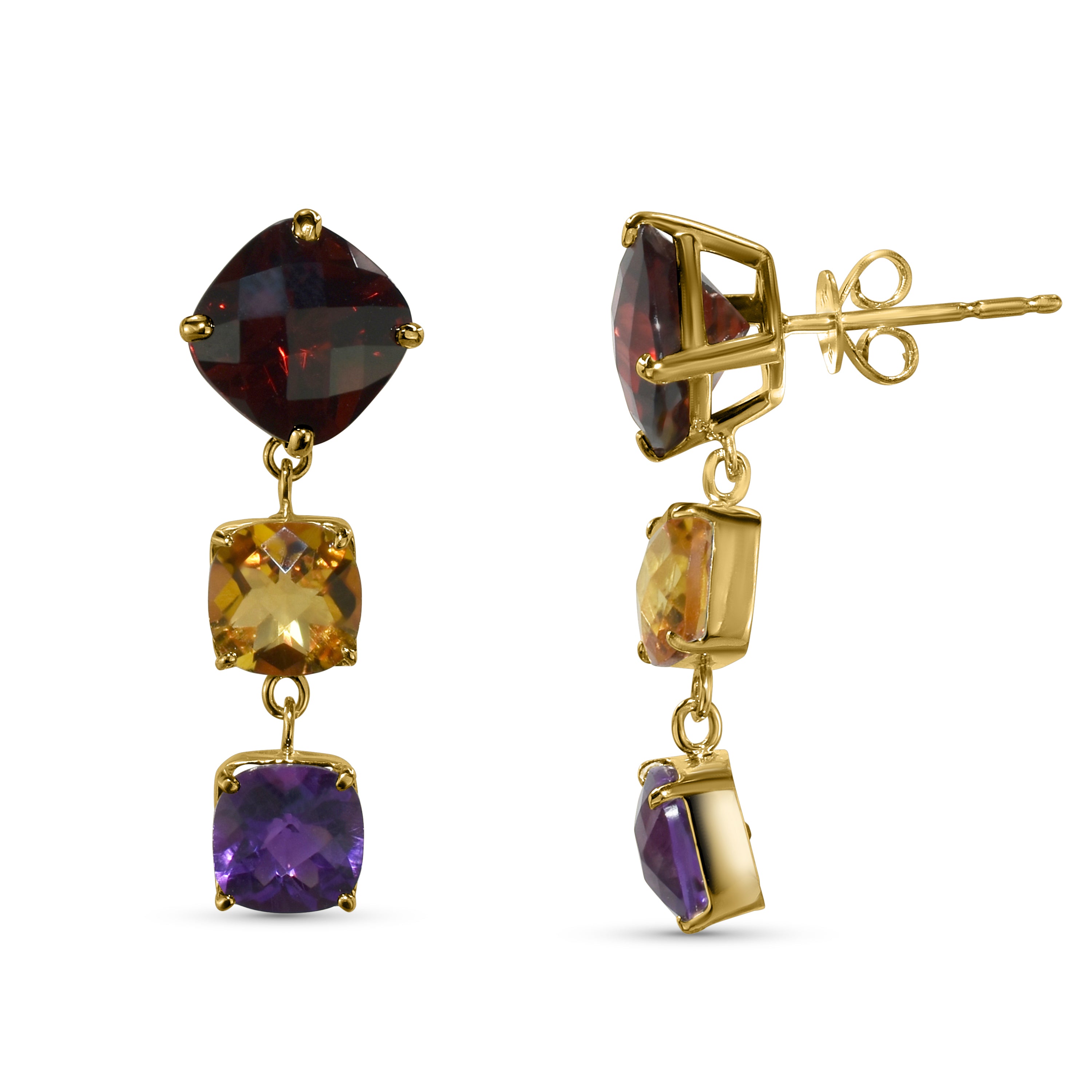 14k Multi Gemstone Triple Dangle Post Earring