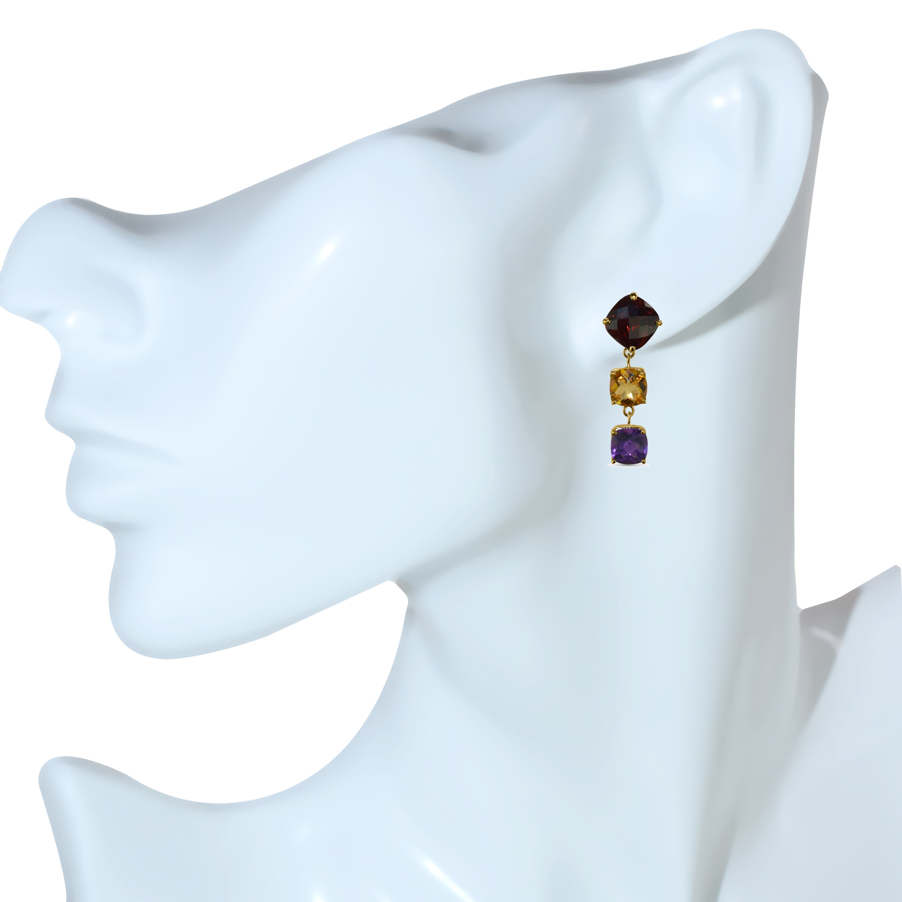 14k Multi Gemstone Triple Dangle Post Earring