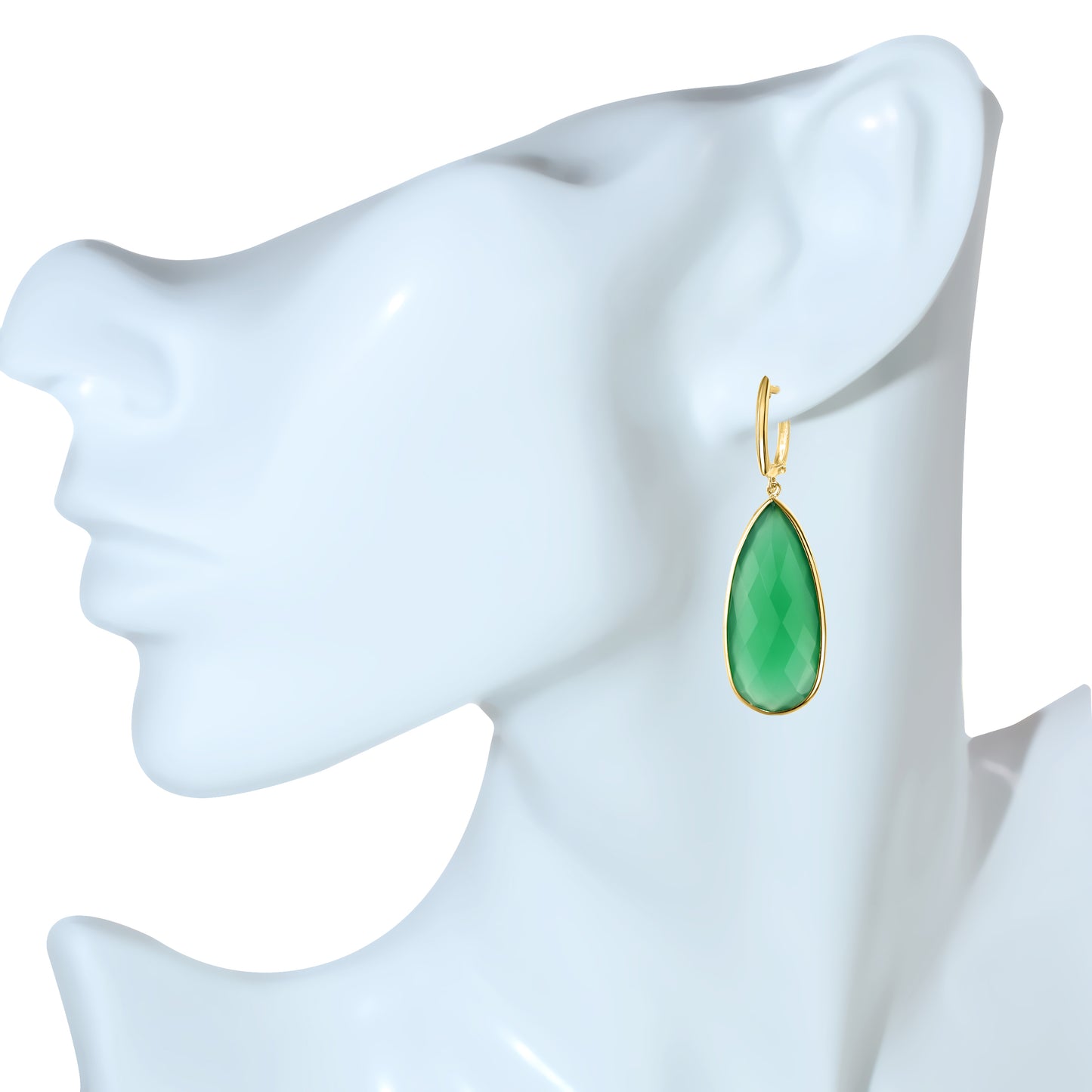 14k Green Onyx Elongated Pear Drop Hoop Earring