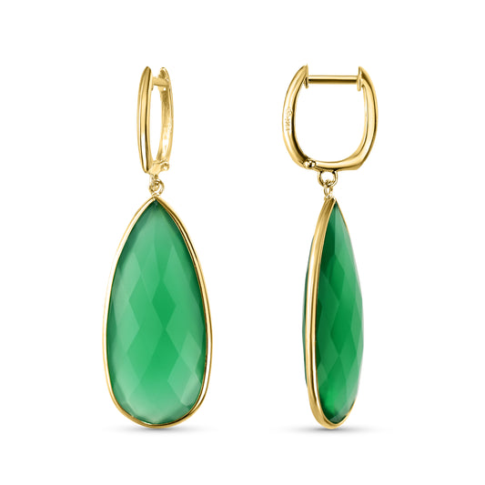 14k Green Onyx Elongated Pear Drop Hoop Earring