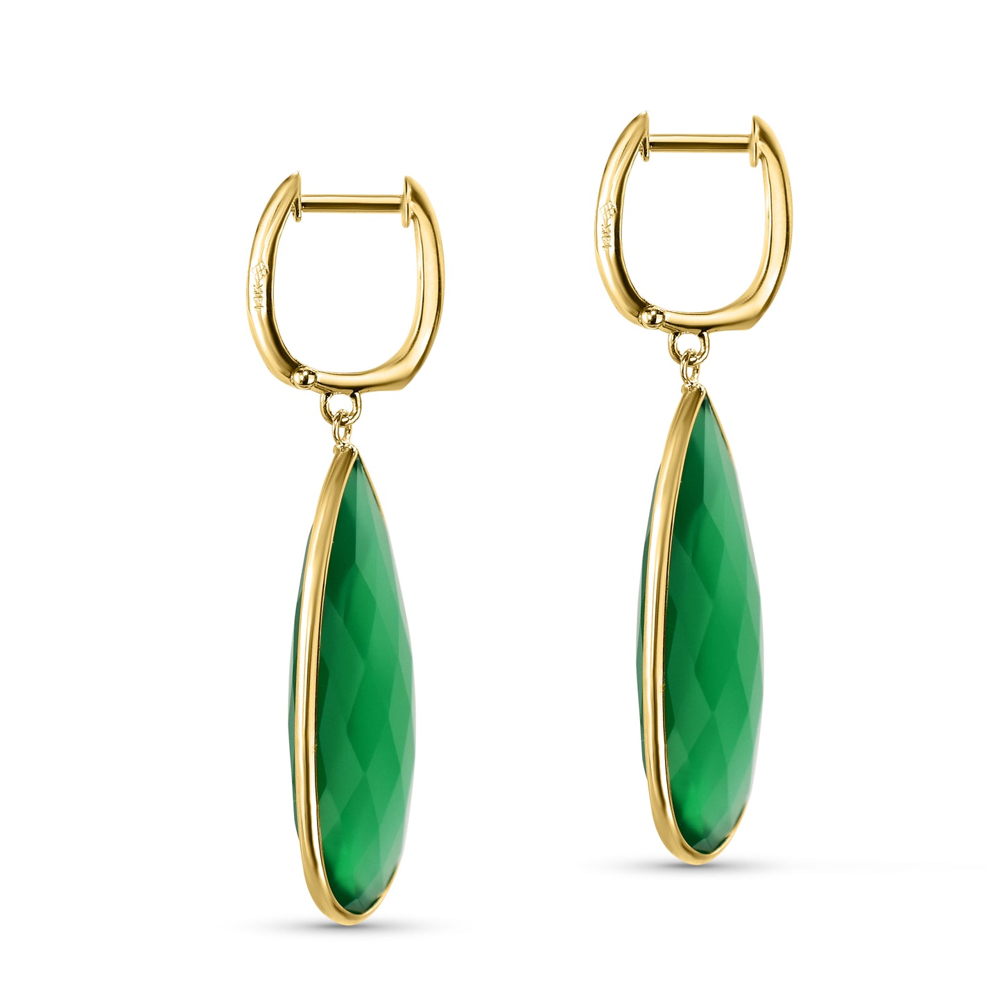 14k Green Onyx Elongated Pear Drop Hoop Earring