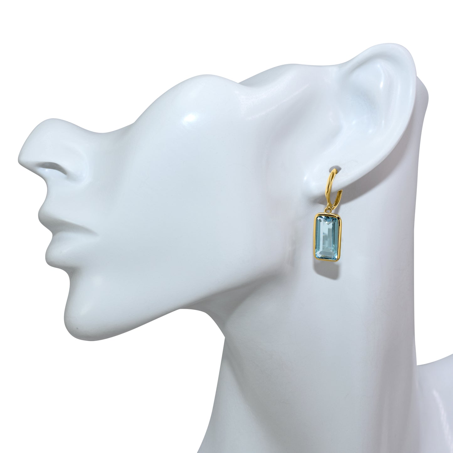 14k Blue Topaz Emerald Cut Hoop Earring