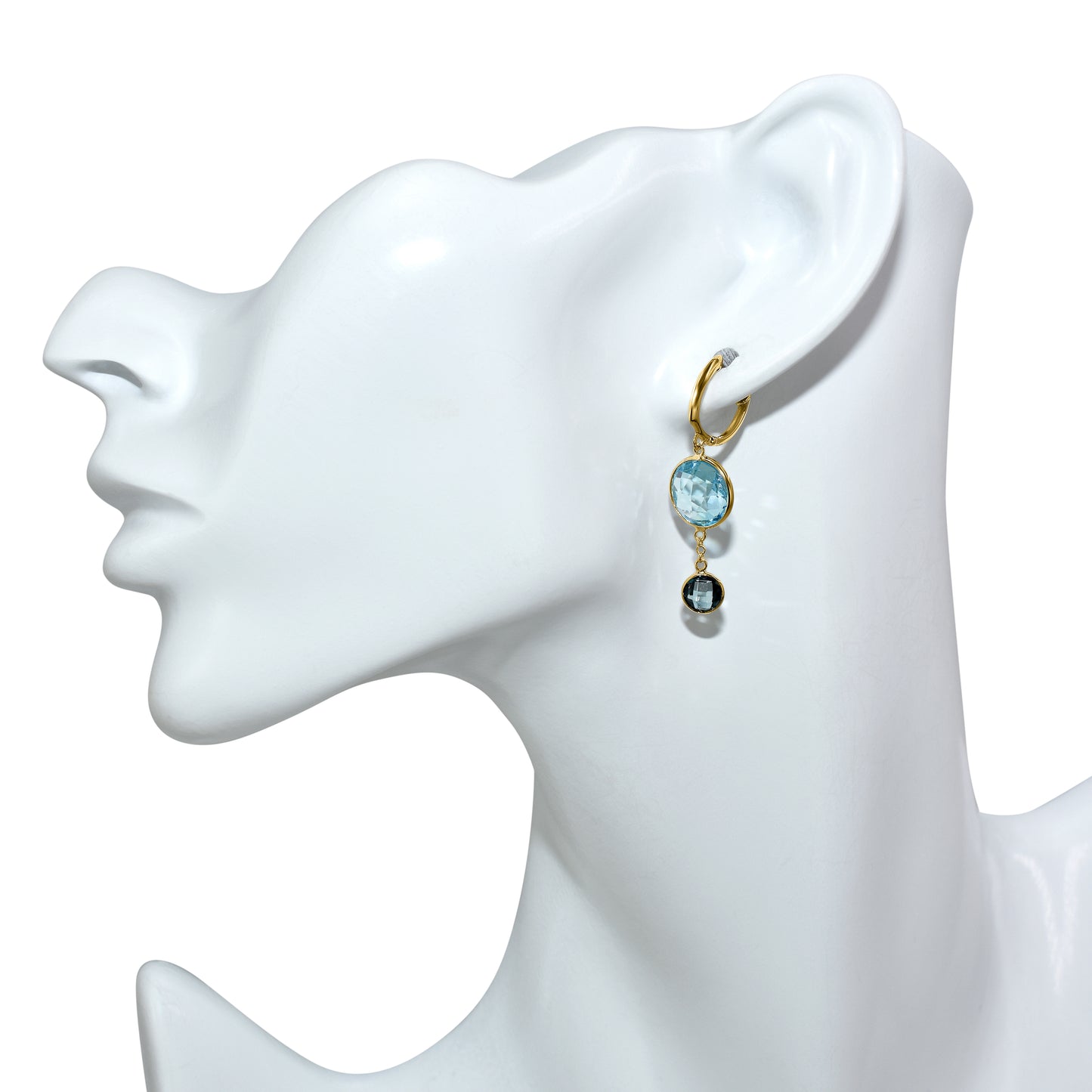 14k Sky & London Blue Topaz Dangle Hoop Earring