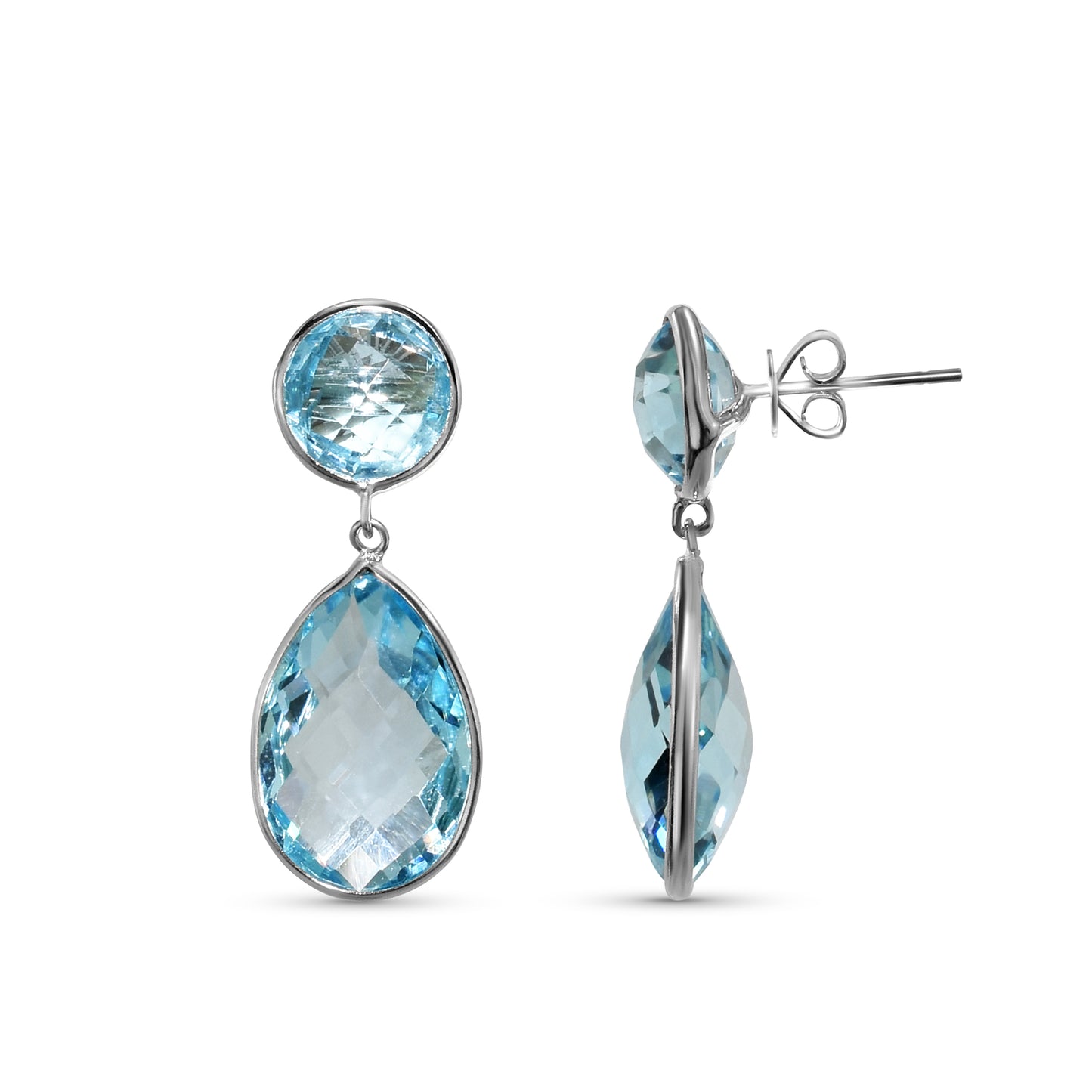 14k White Gold Blue Topaz Round/Pear Post Earring