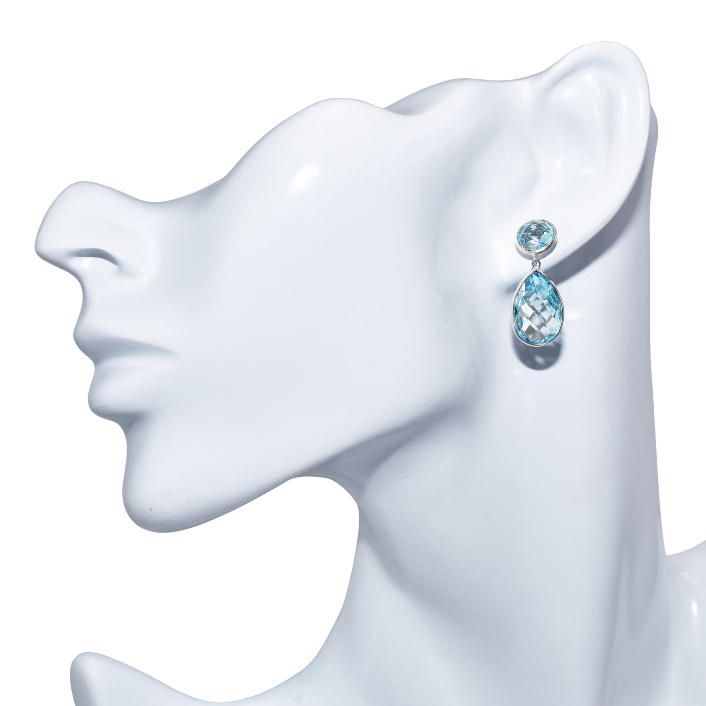 14k White Gold Blue Topaz Round/Pear Post Earring