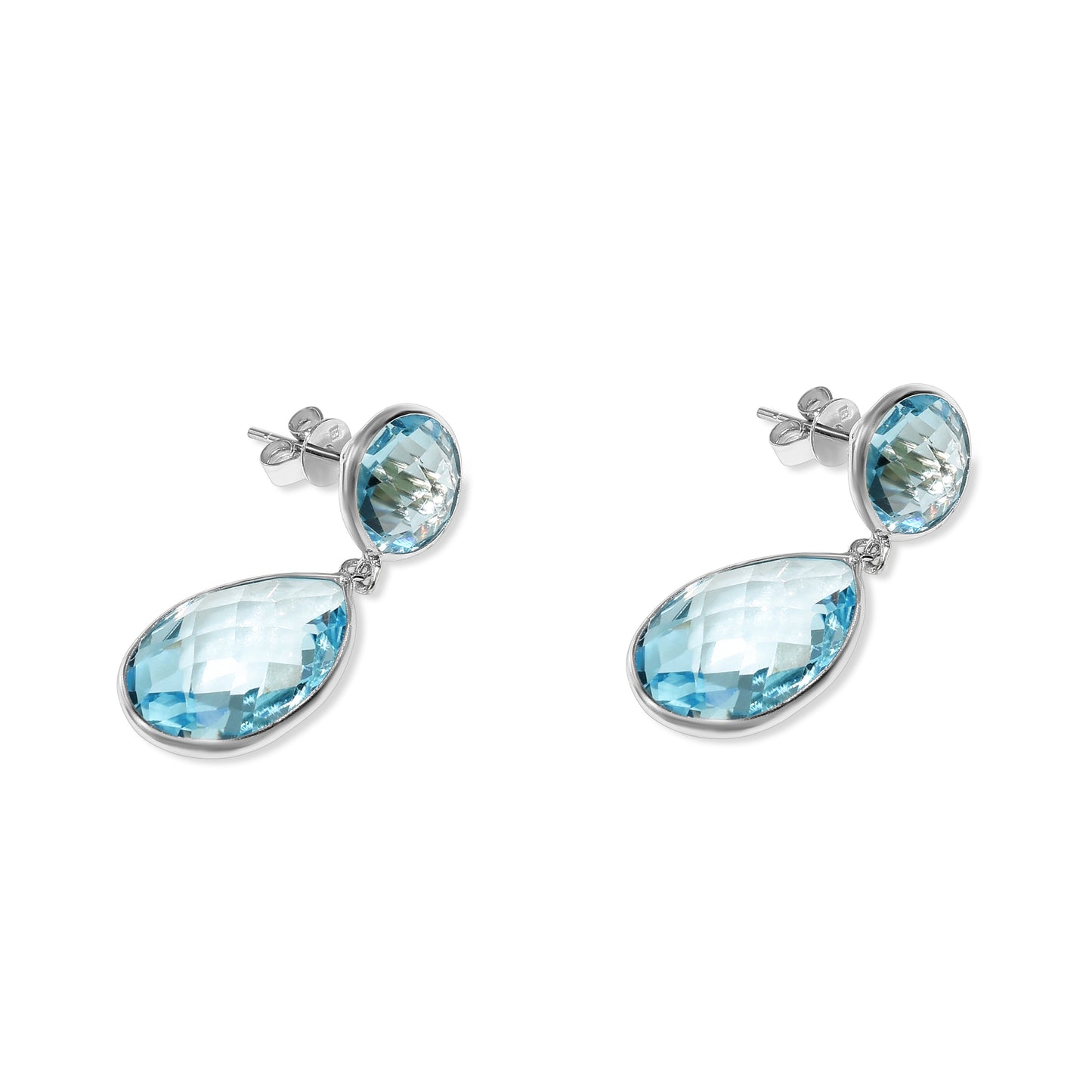 14k White Gold Blue Topaz Round/Pear Post Earring