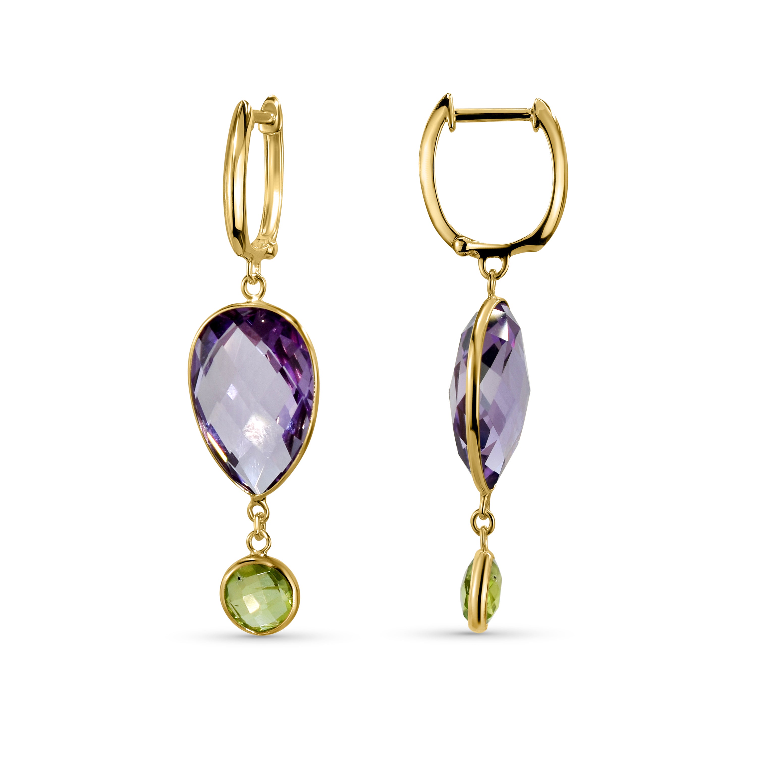 14k Amethyst Peridot Hoop Earring