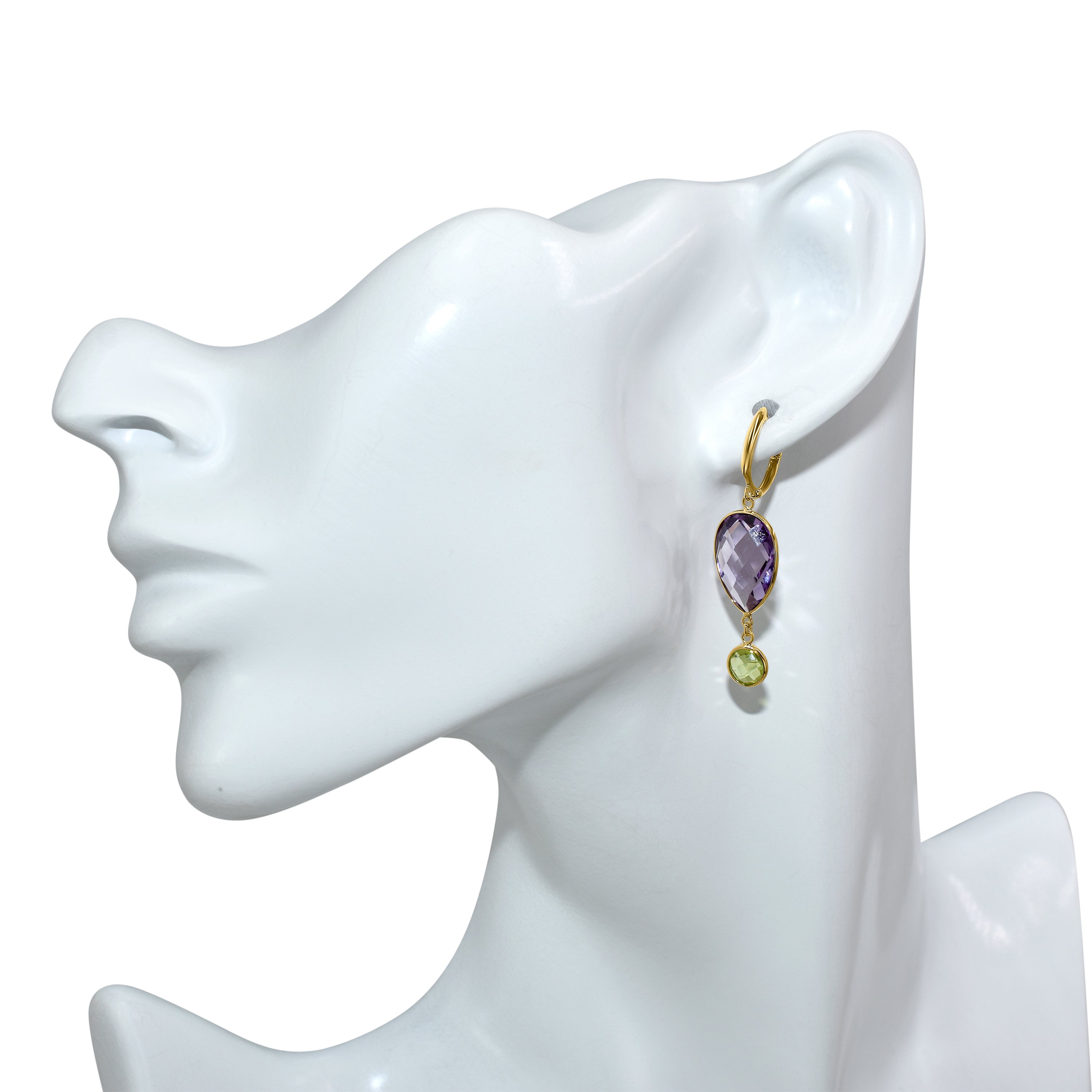 14k Amethyst Peridot Hoop Earring