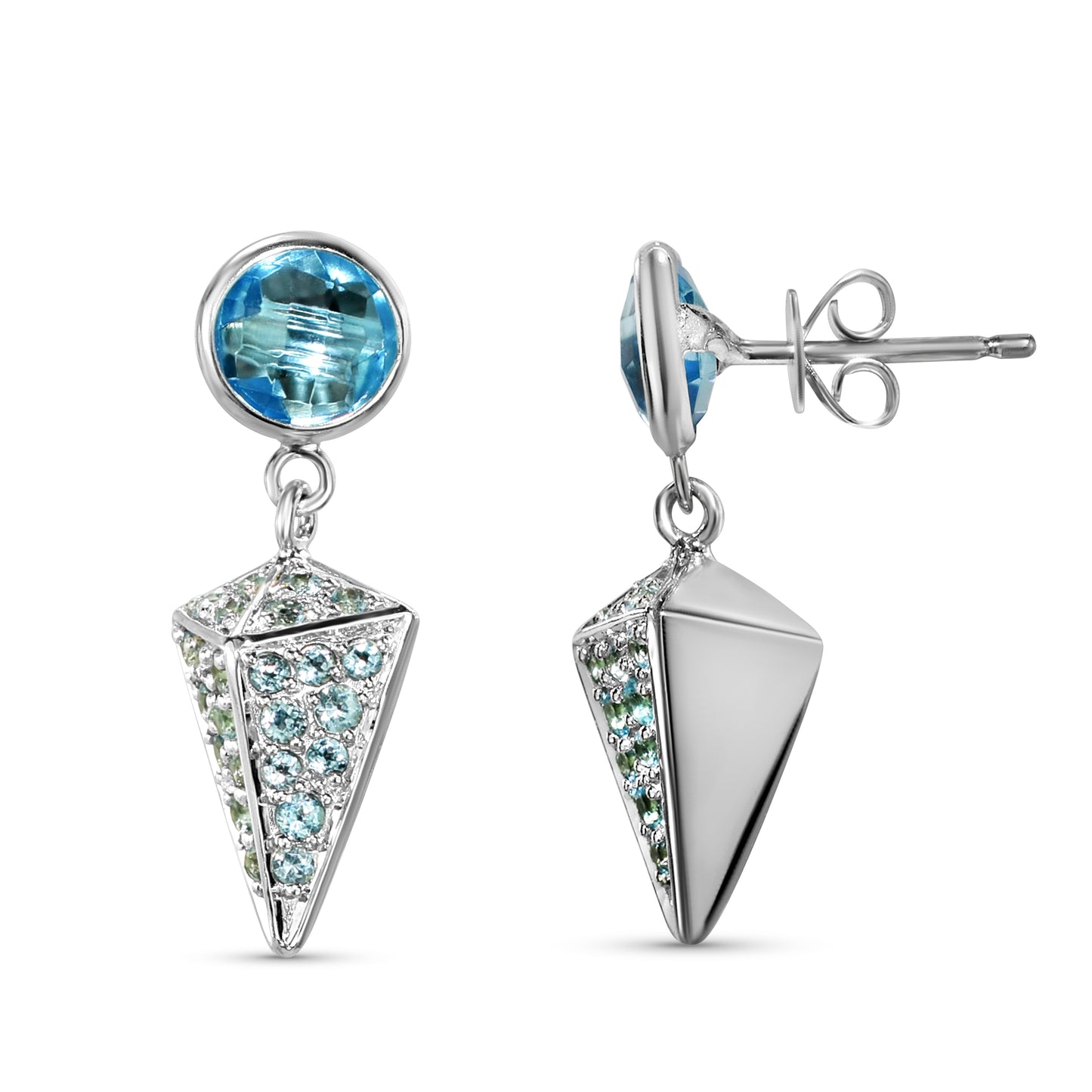 14k White Gold Blue Topaz Fancy Drop Post Earring