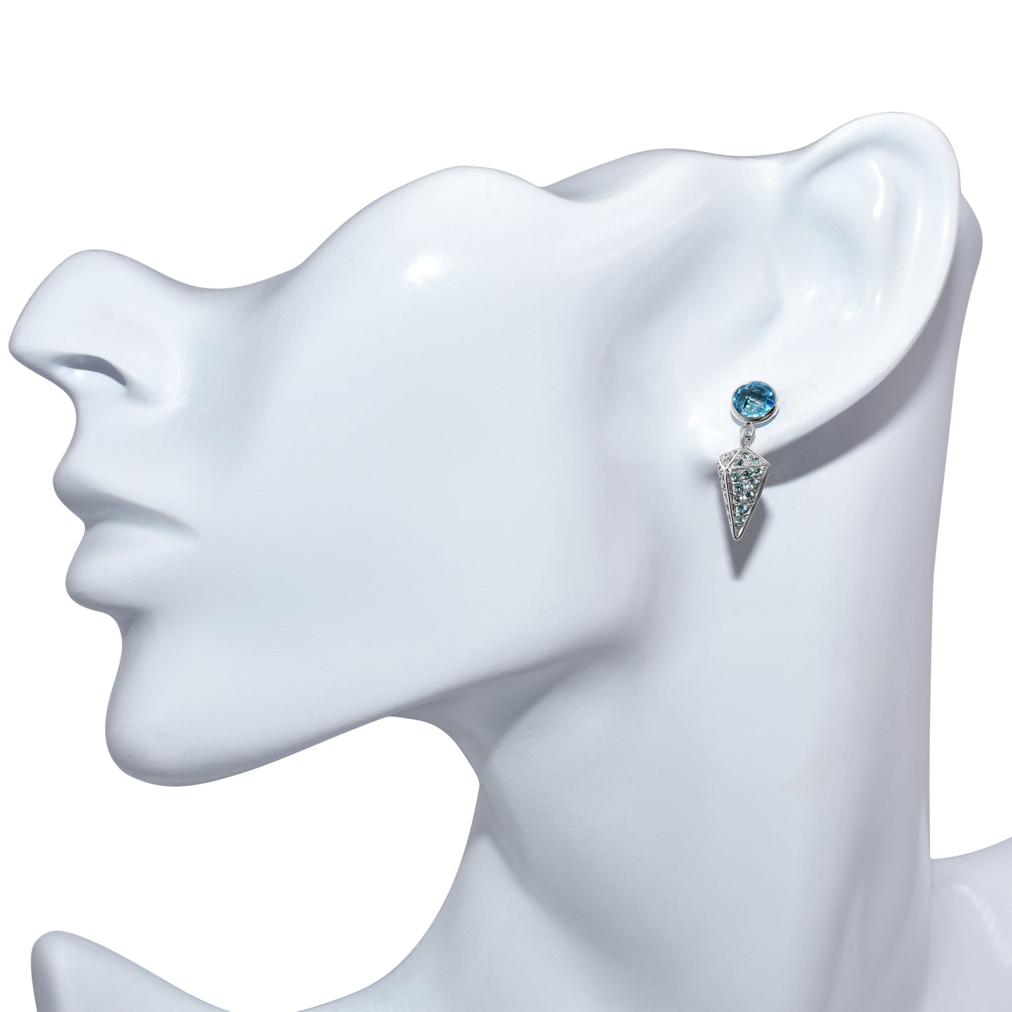 14k White Gold Blue Topaz Fancy Drop Post Earring