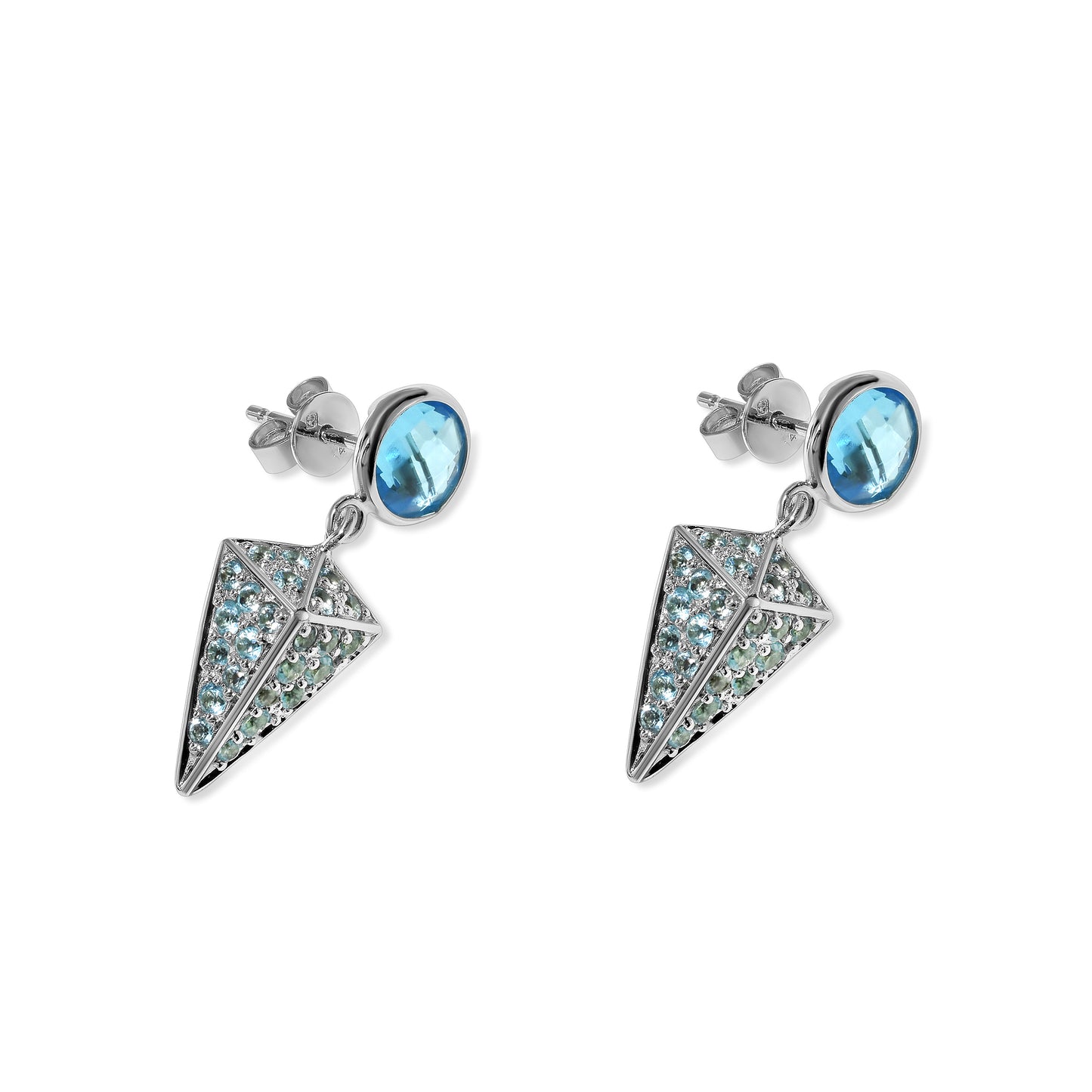 14k White Gold Blue Topaz Fancy Drop Post Earring