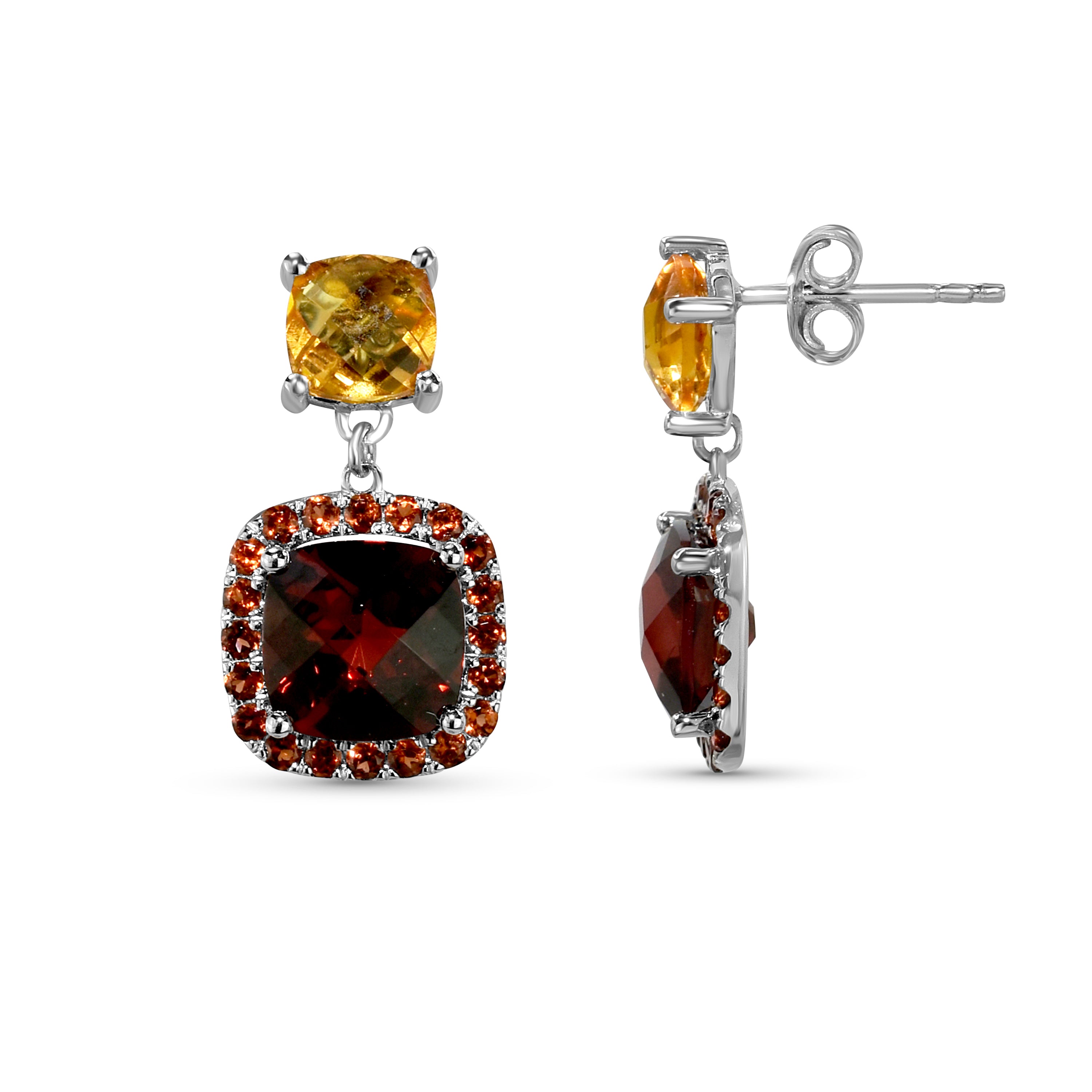 14k White Gold Citrine Garnet Post Earring