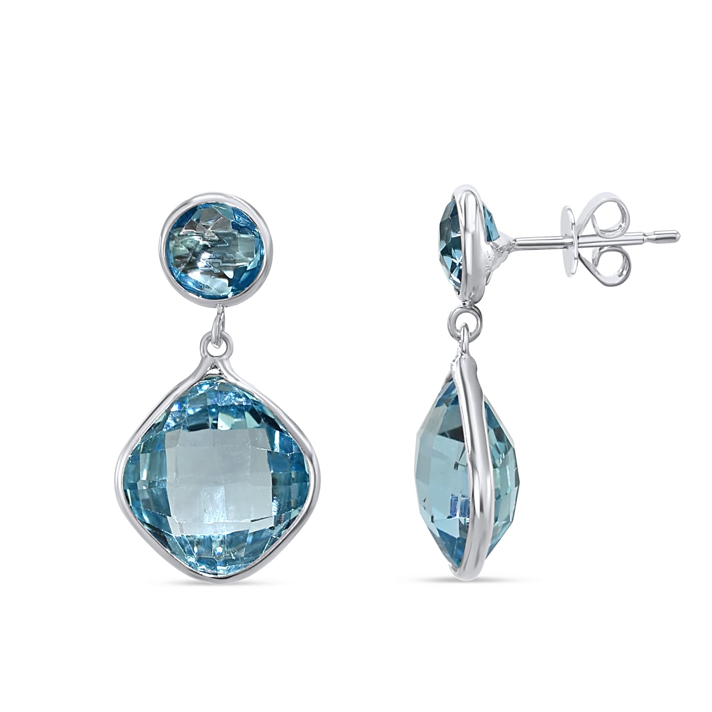 14K White Gold Swiss Blue Topaz Post Earring