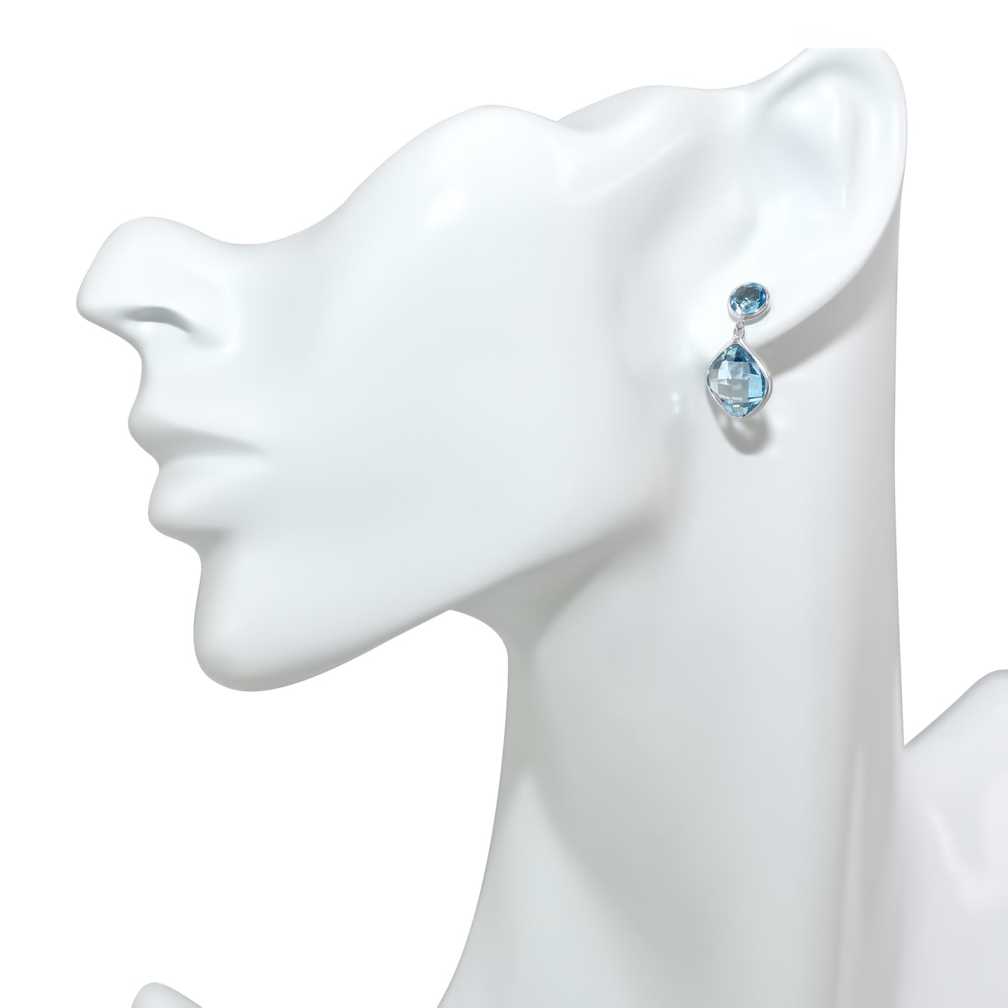 14K White Gold Swiss Blue Topaz Post Earring