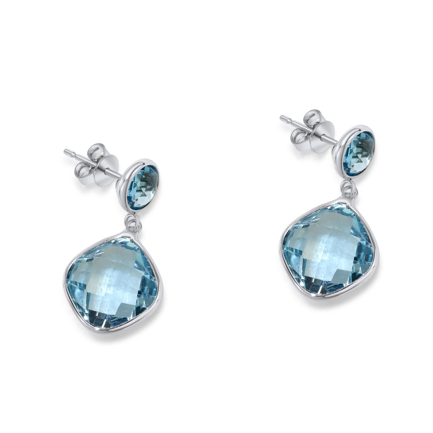 14K White Gold Swiss Blue Topaz Post Earring