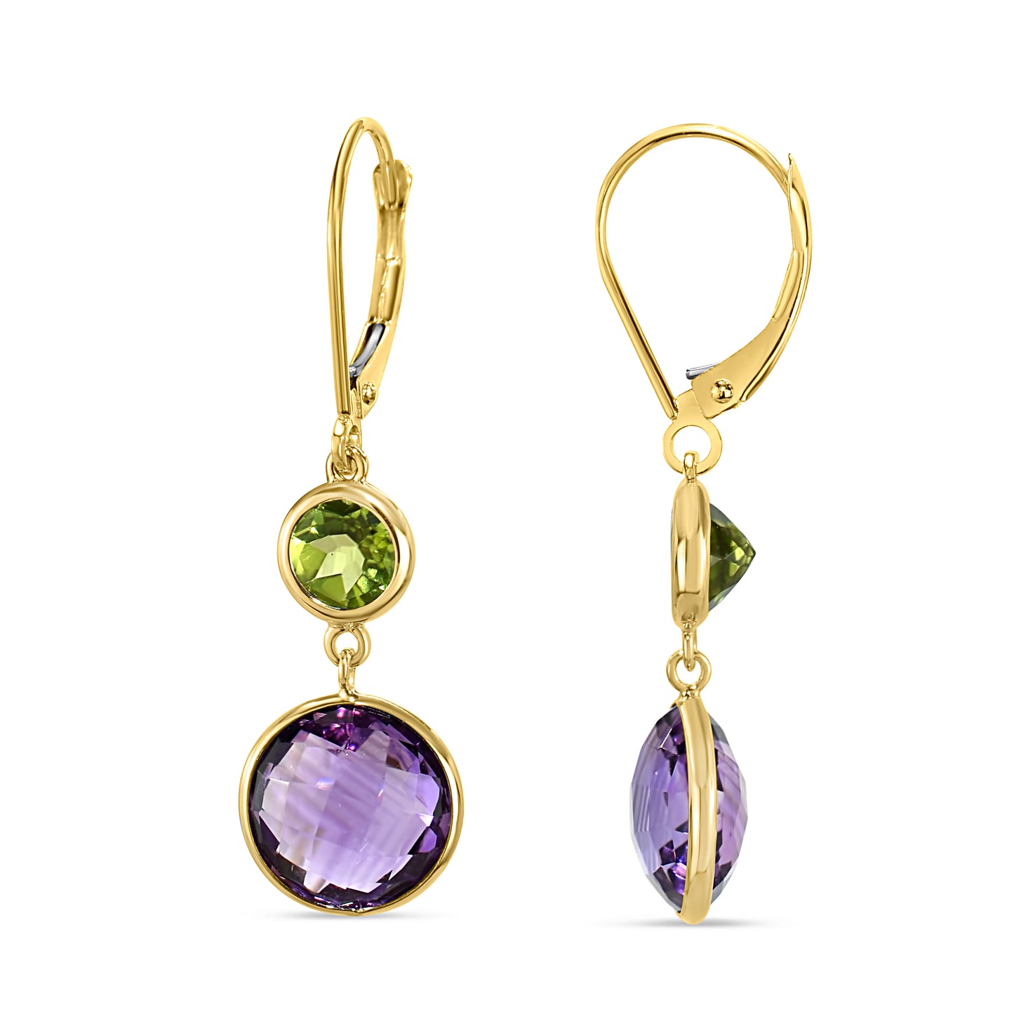 14k Peridot Amethyst Leverback Earring