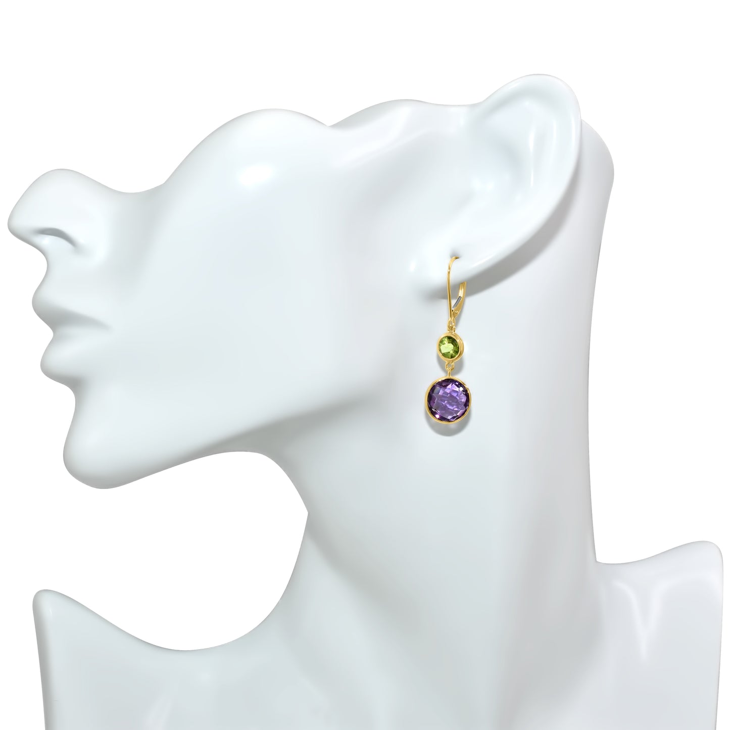 14k Peridot Amethyst Leverback Earring