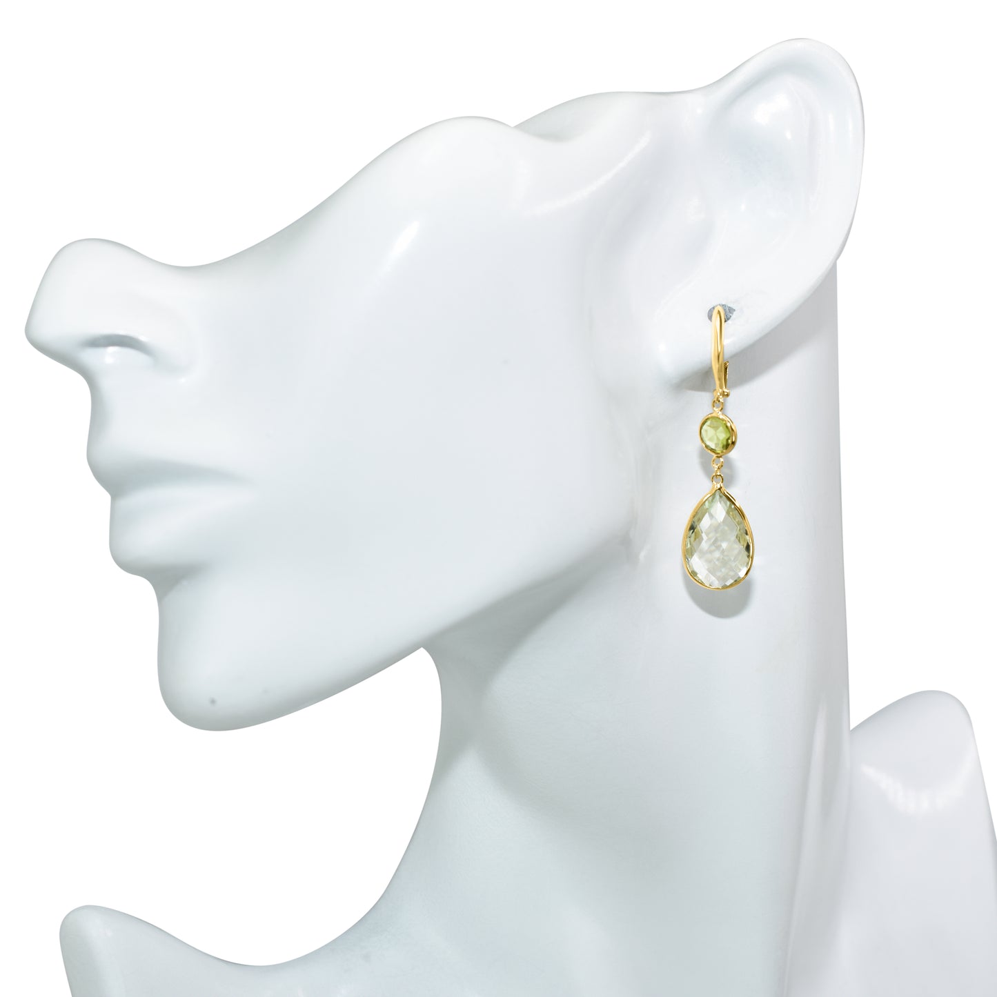 14k Green Amethyst Bezel Drop Hoop Earring