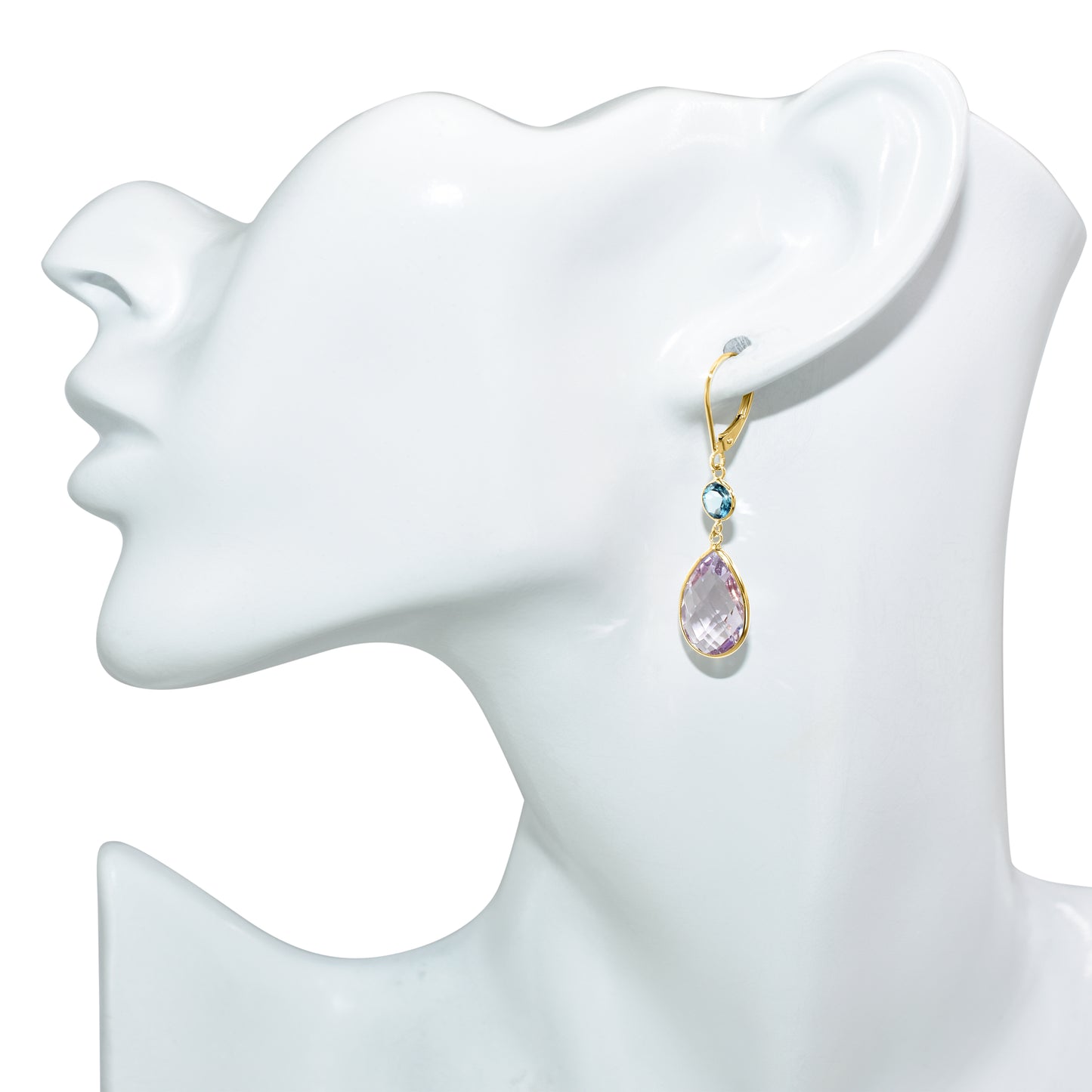 14k Pink Amethyst Swiss Blue Topaz Leverback Earring