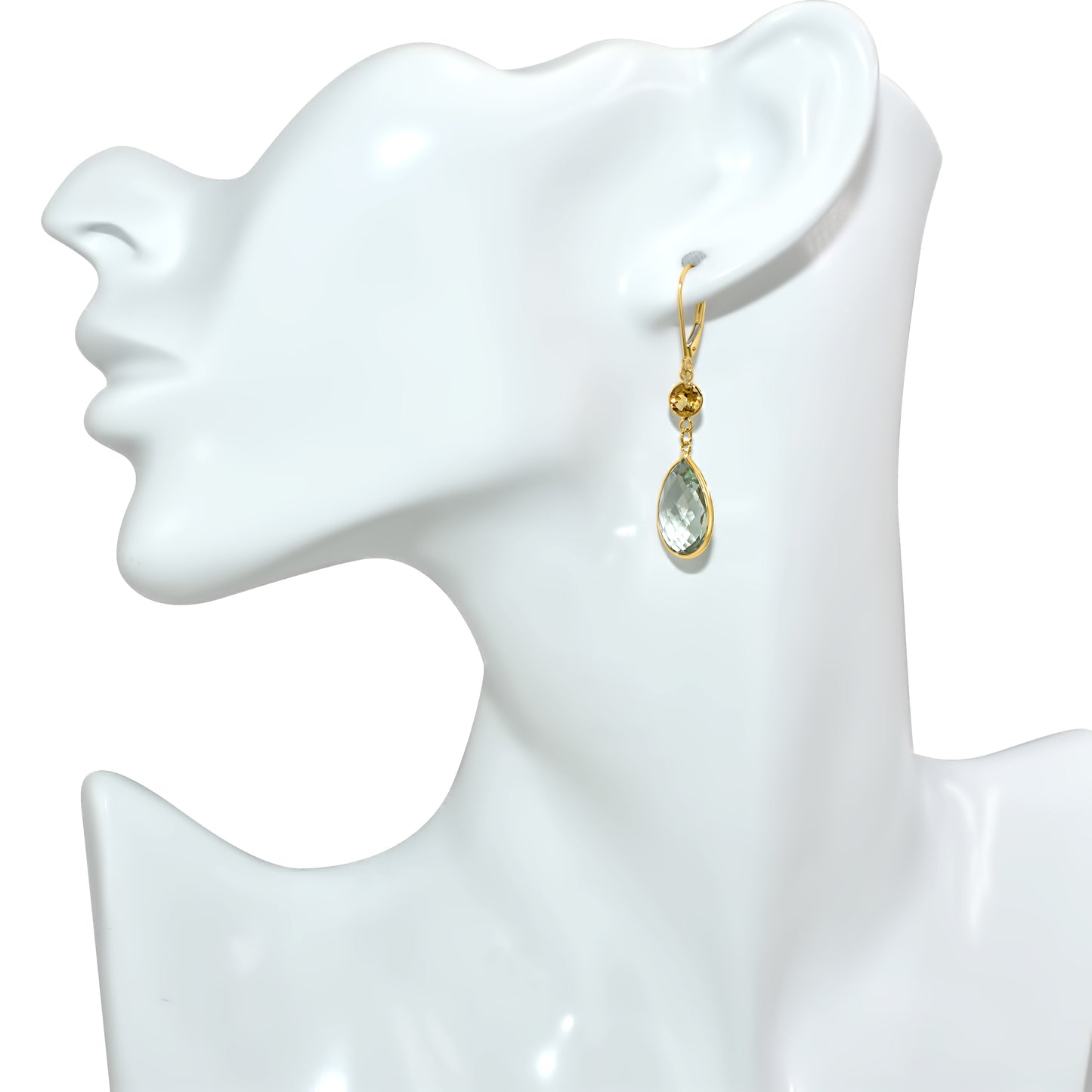 14k Citrine Green Amethyst Leverback Earring