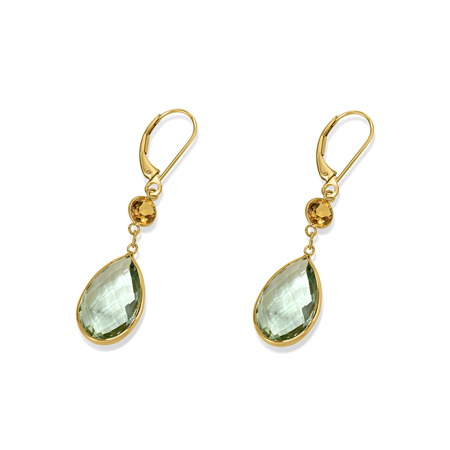 14k Citrine Green Amethyst Leverback Earring