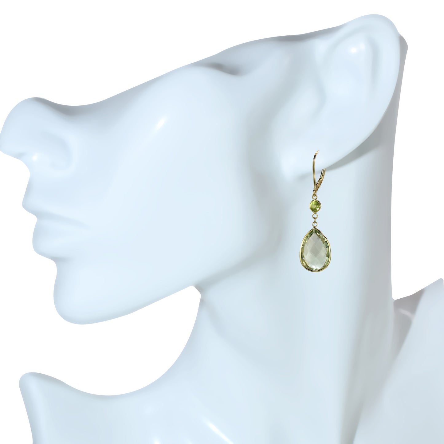 14k Peridot Green Amethyst Leverback Earring