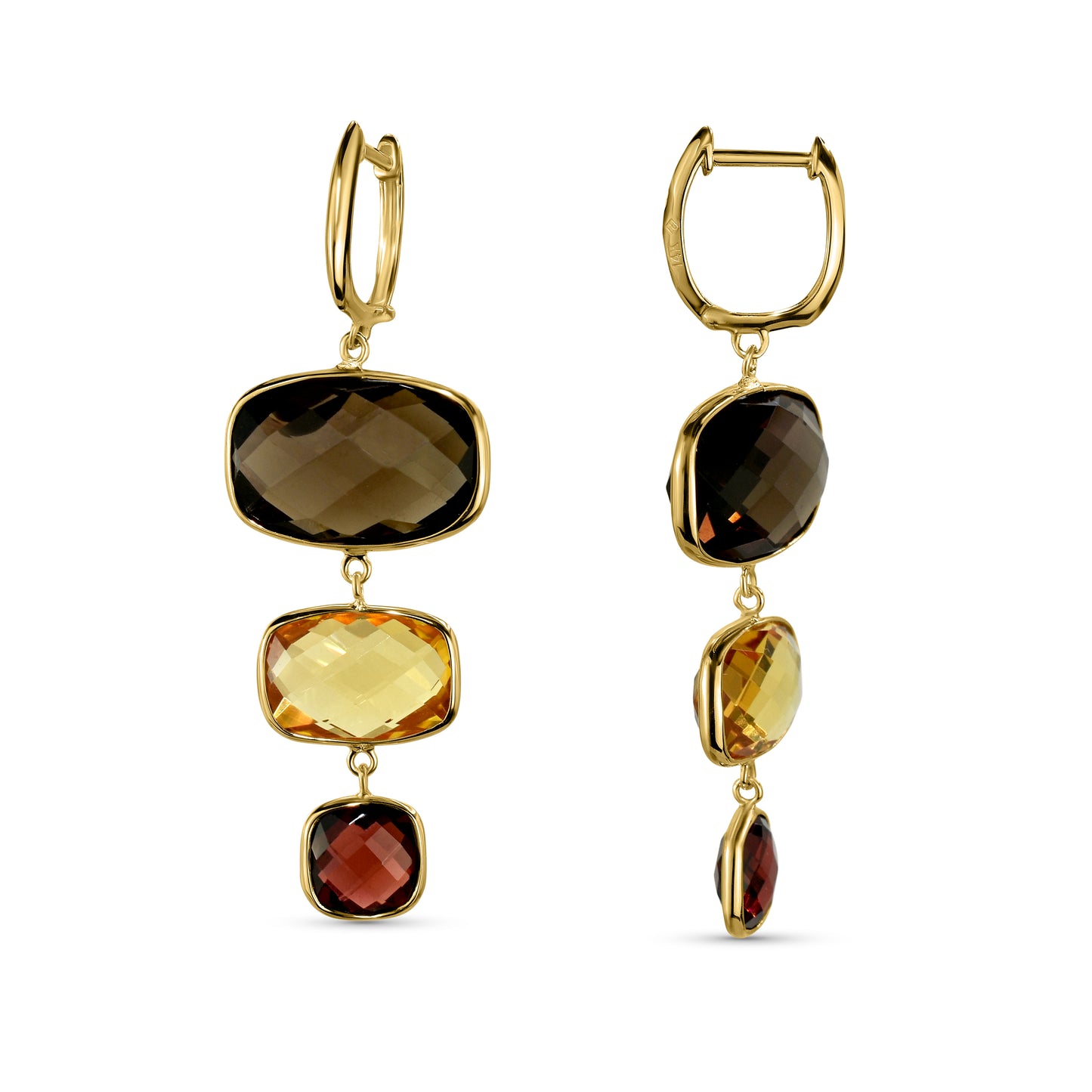 14k Multi Gemstone Triple Bezel Hoop Earring