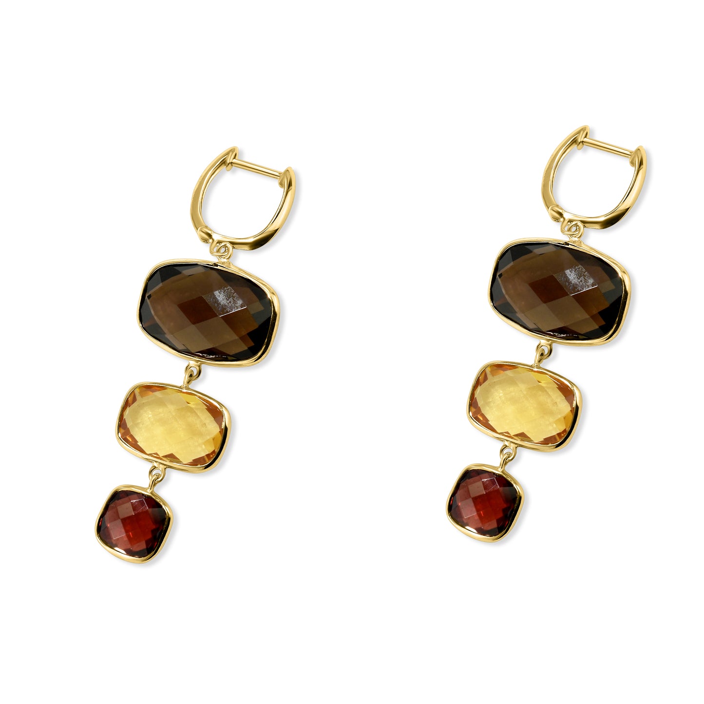 14k Multi Gemstone Triple Bezel Hoop Earring