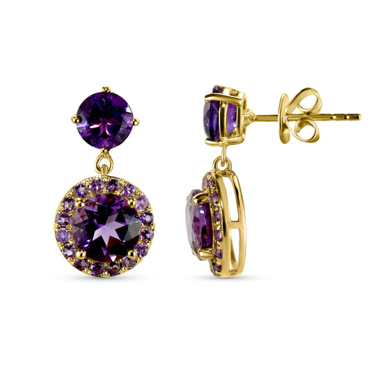 14k Amethyst Round Drop Stud Top Earring