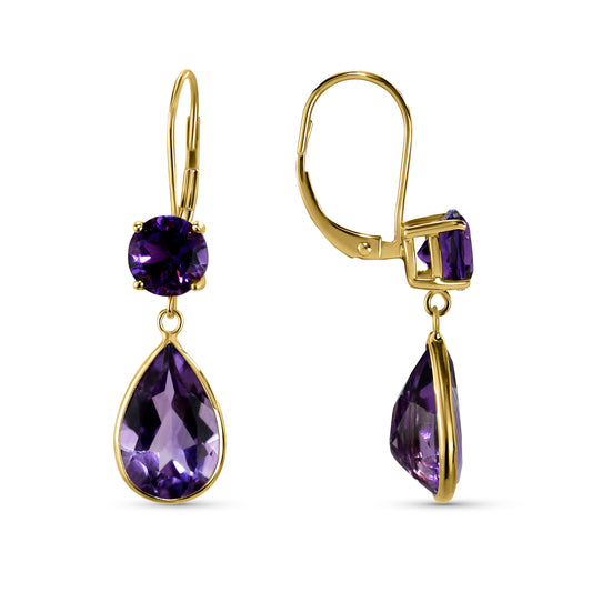 14k Amethyst Pear Drop Leverback Earring