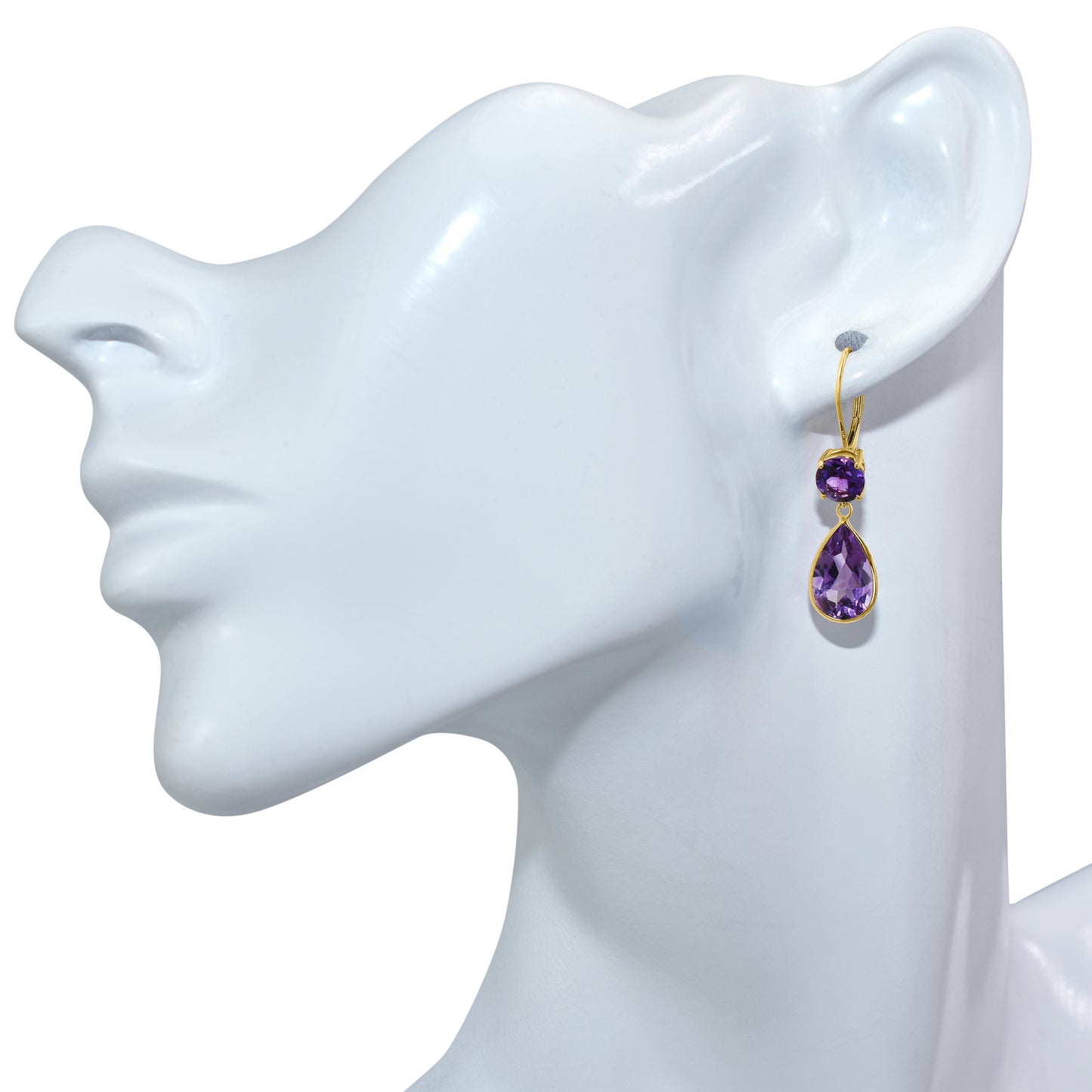 14k Amethyst Pear Drop Leverback Earring