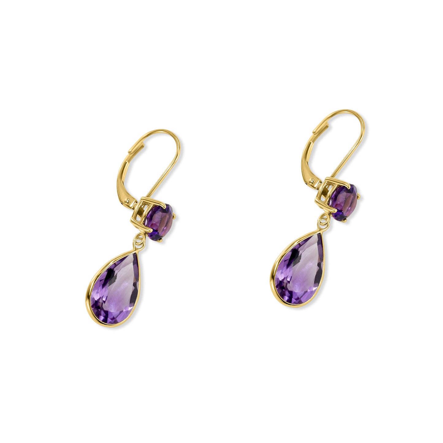 14k Amethyst Pear Drop Leverback Earring