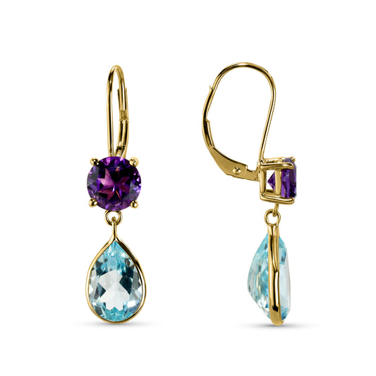 14k Amethyst Blue Topaz Leverback Earring