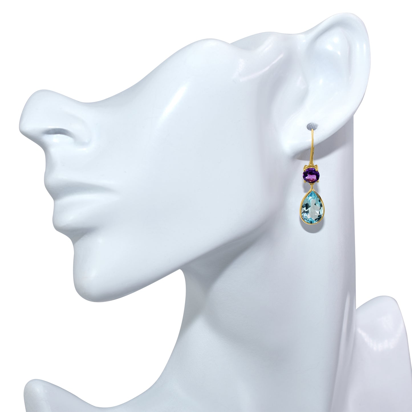 14k Amethyst Blue Topaz Leverback Earring