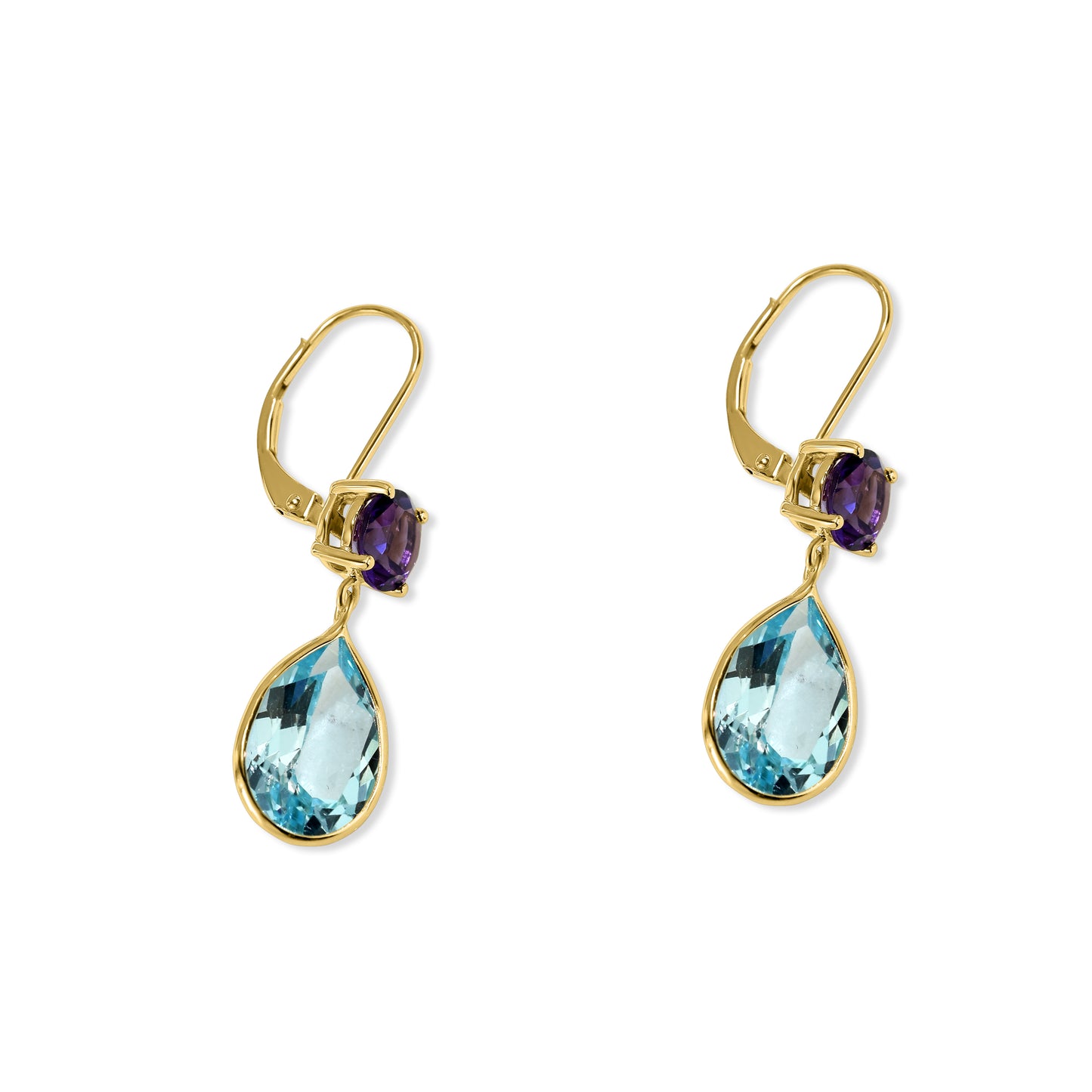 14k Amethyst Blue Topaz Leverback Earring