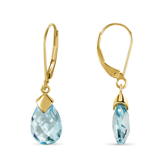 14k Blue Topaz Pear Drop Leverback Earring