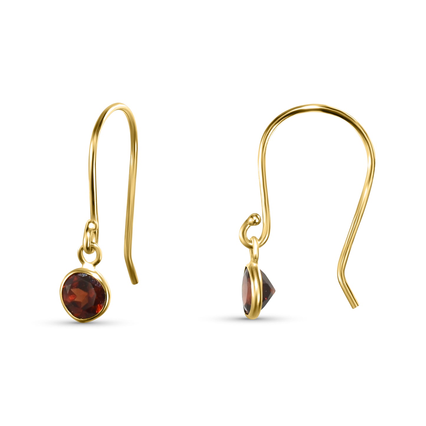 14k Garnet Bezel Drop Hook Earring