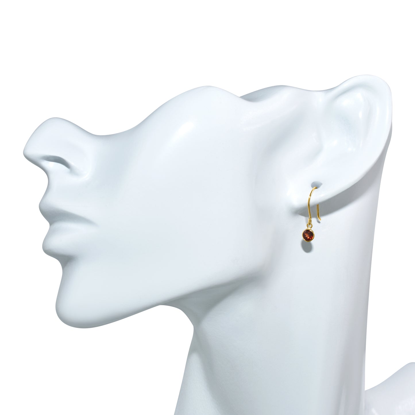 14k Garnet Bezel Drop Hook Earring