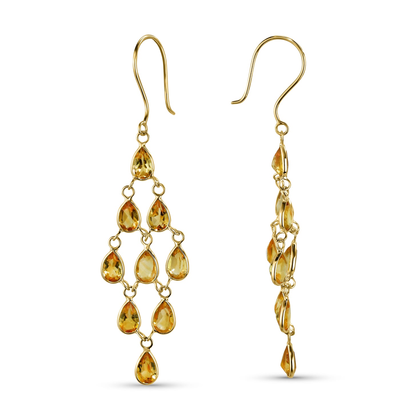 14k Pear Shape Bezel Chandelier Earring