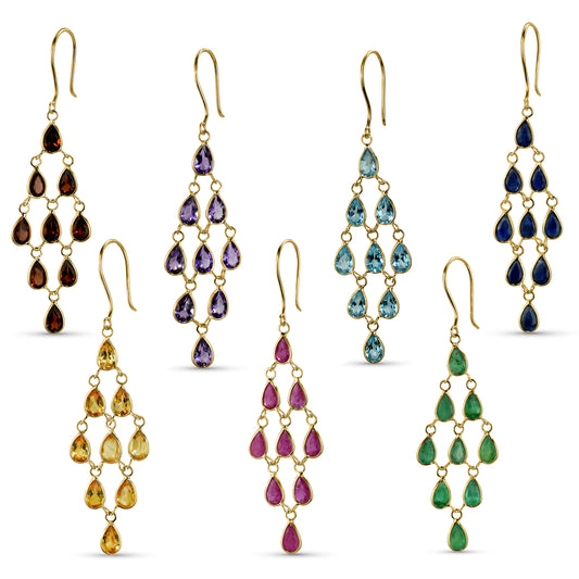 14k Pear Shape Bezel Chandelier Earring