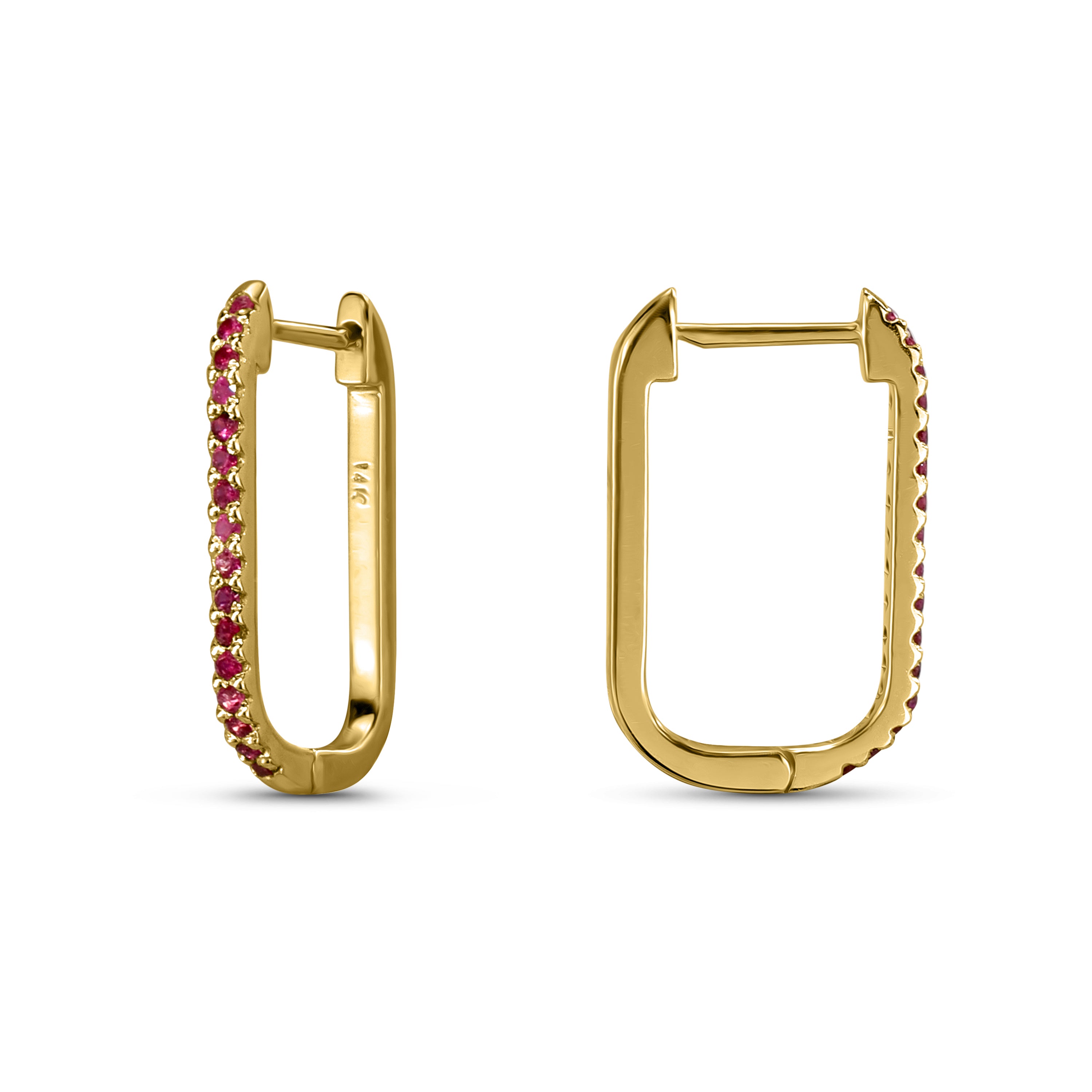 14k Gemstone U-Hoop Earring