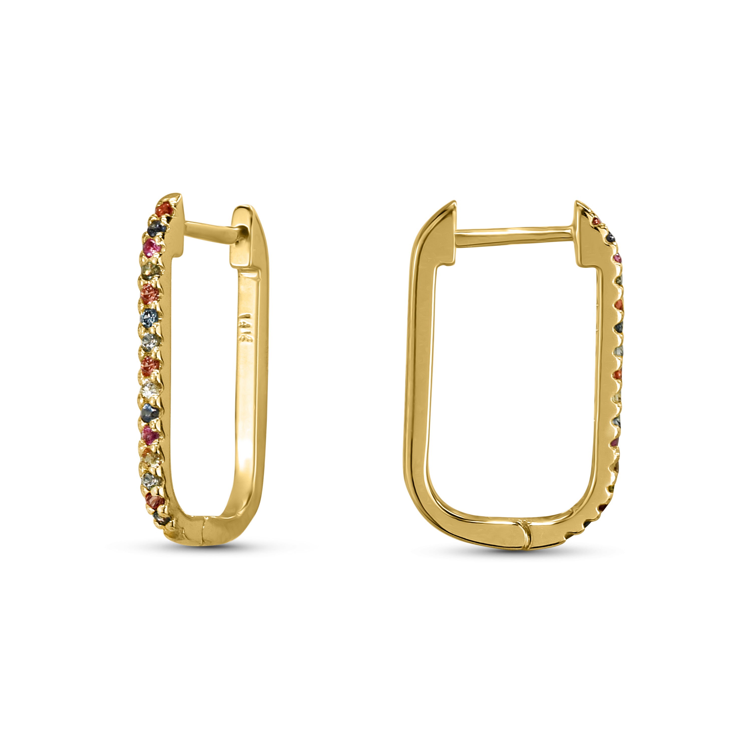 14k Gemstone U-Hoop Earring