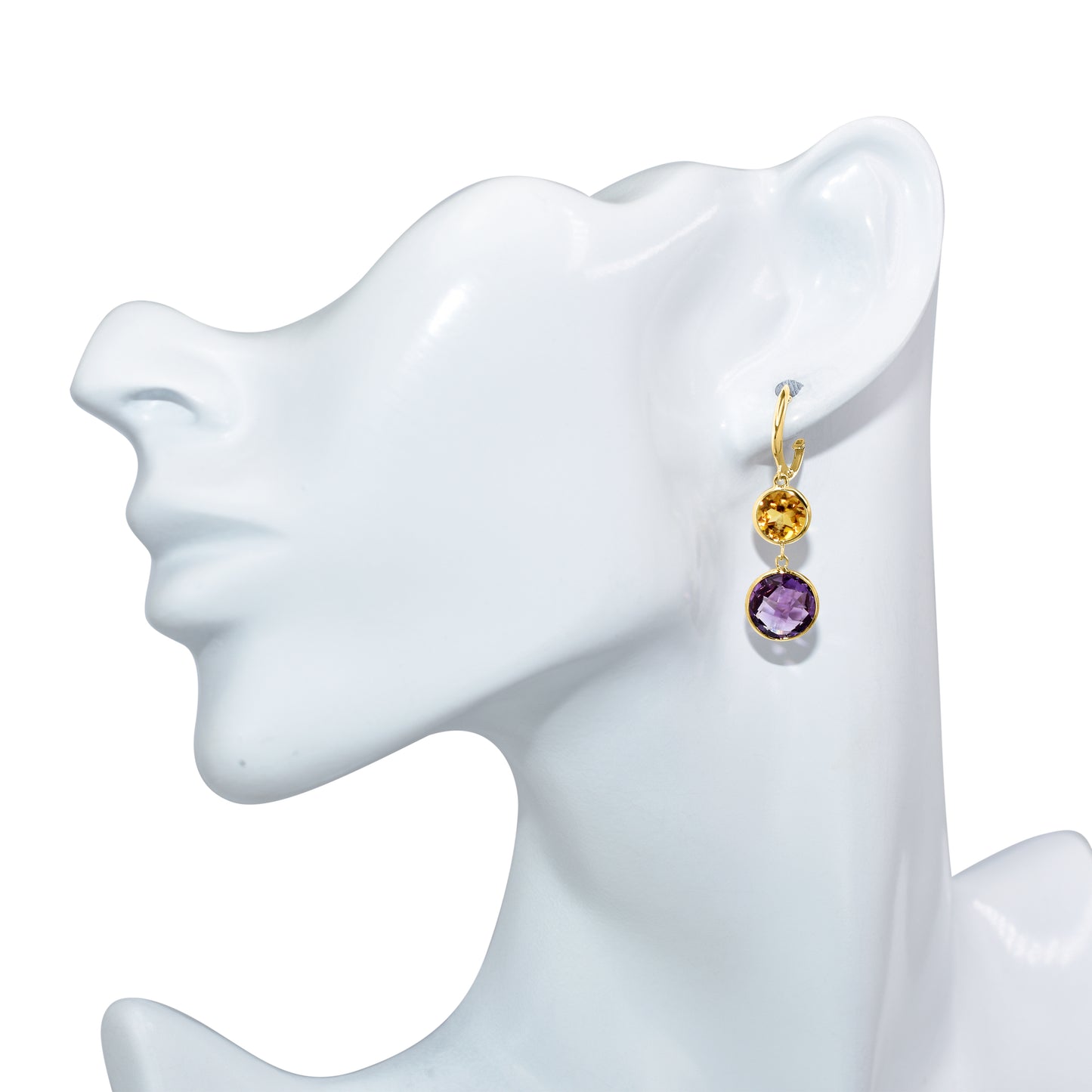 14k Citrine Amethyst Round Bezel Hoop Earring