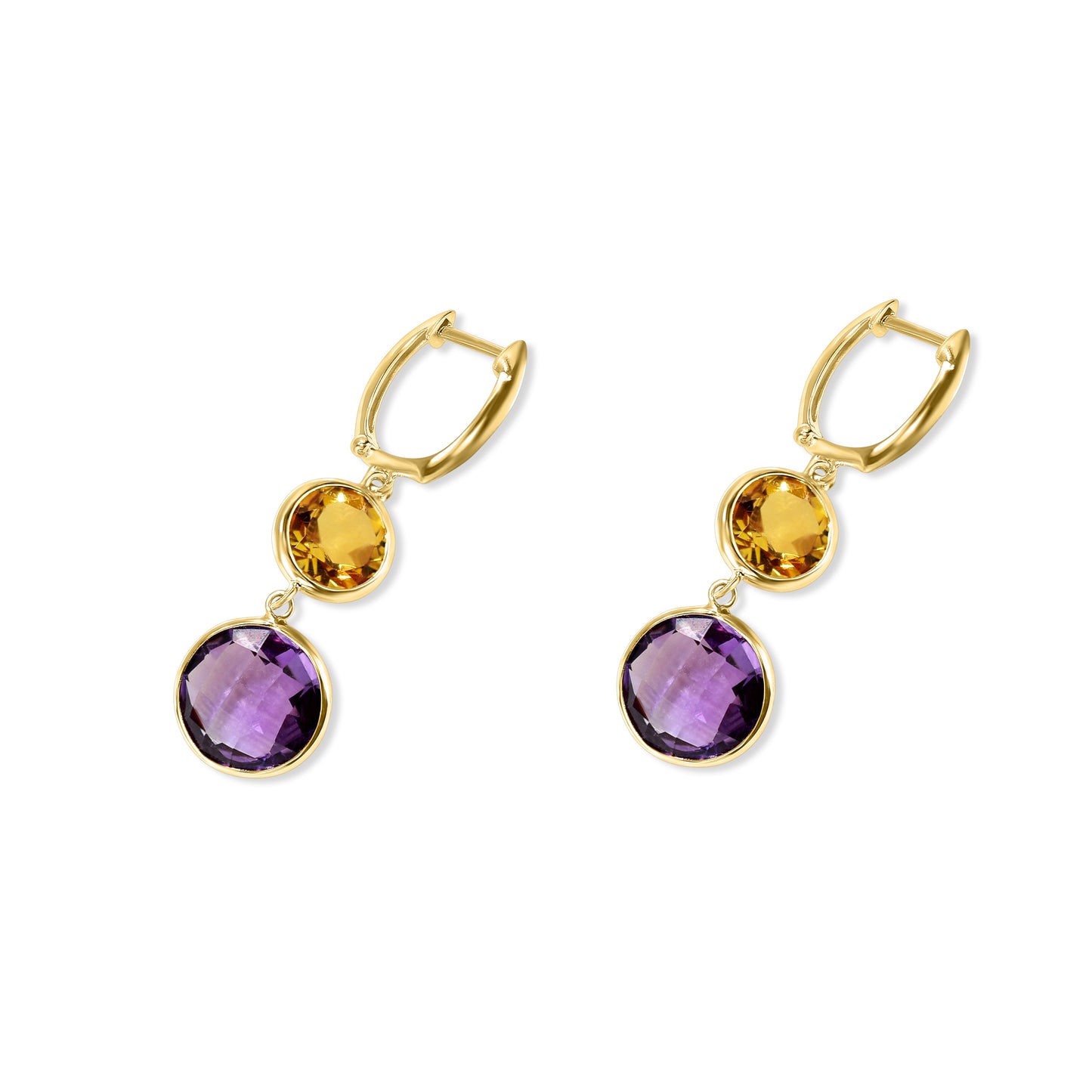 14k Citrine Amethyst Round Bezel Hoop Earring